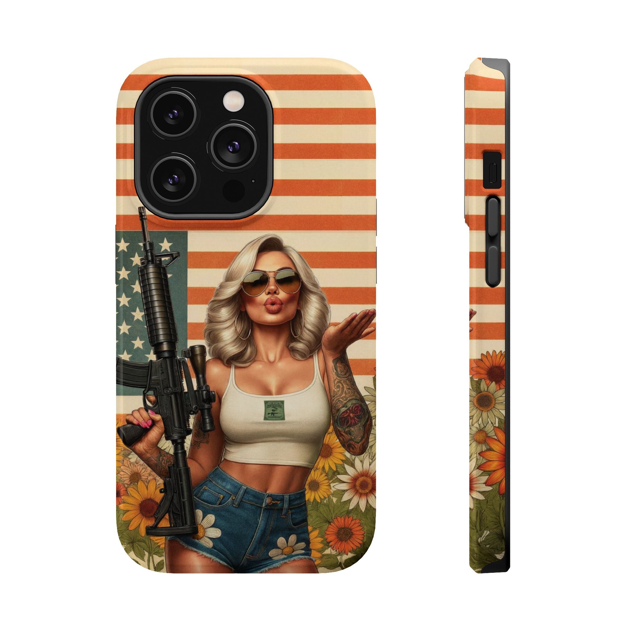 Americana AR-15 Pinup Girl - Magnetic Impact‑Resistant Phone Case  iPhone 13-17 / Samsung S26  MagSafe Compatible