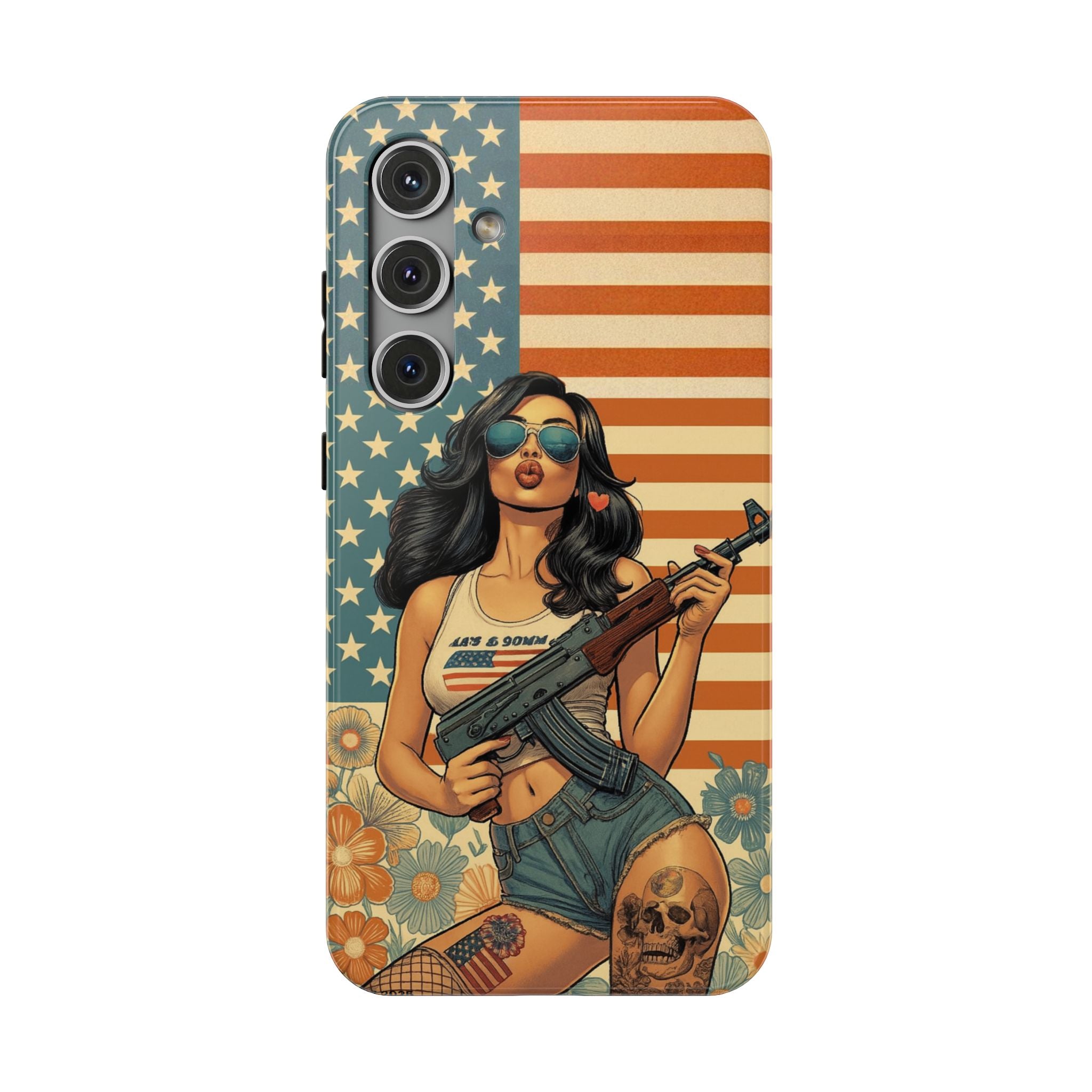 Americana AK-47 Pinup Girl - Impact‑Resistant Phone Case   Samsung Galaxy Series S22 / S22+ / S22 Ultra - S25 / S25+ / S25 Ultra