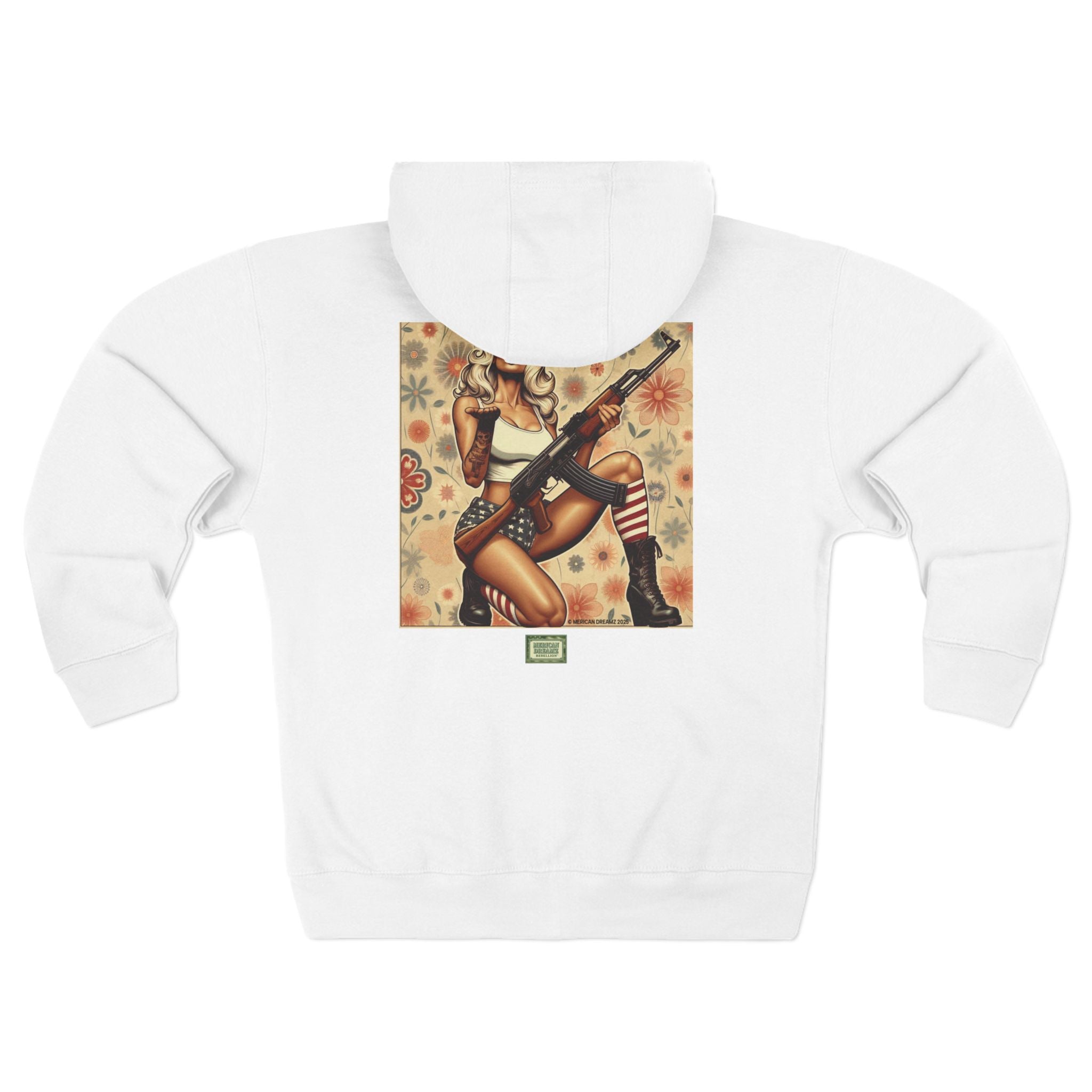 Americana Pinup girl with AK-47 Zip Hoodie — Retro Vintage Patriotic Graphic