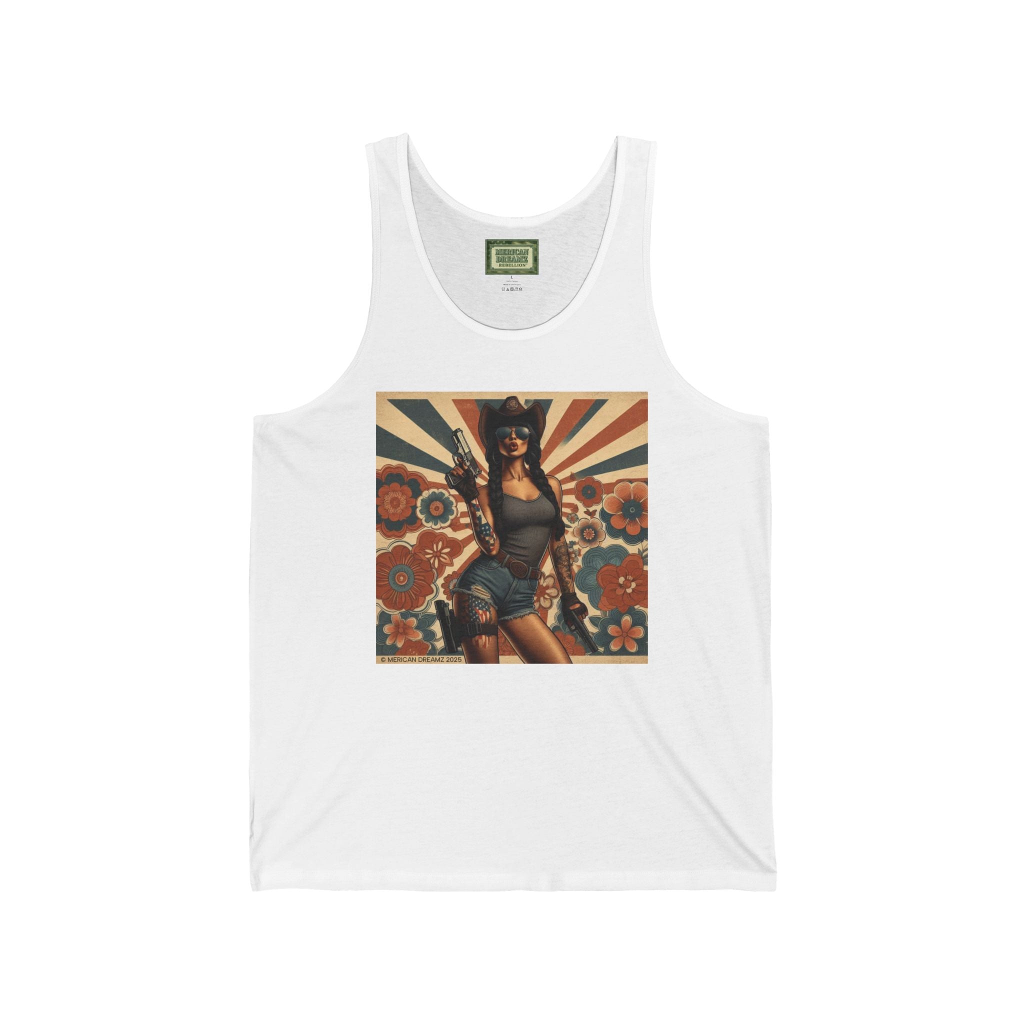 Pin-Up Tank Top — Vintage Americana Gun Flower Girl Graphic