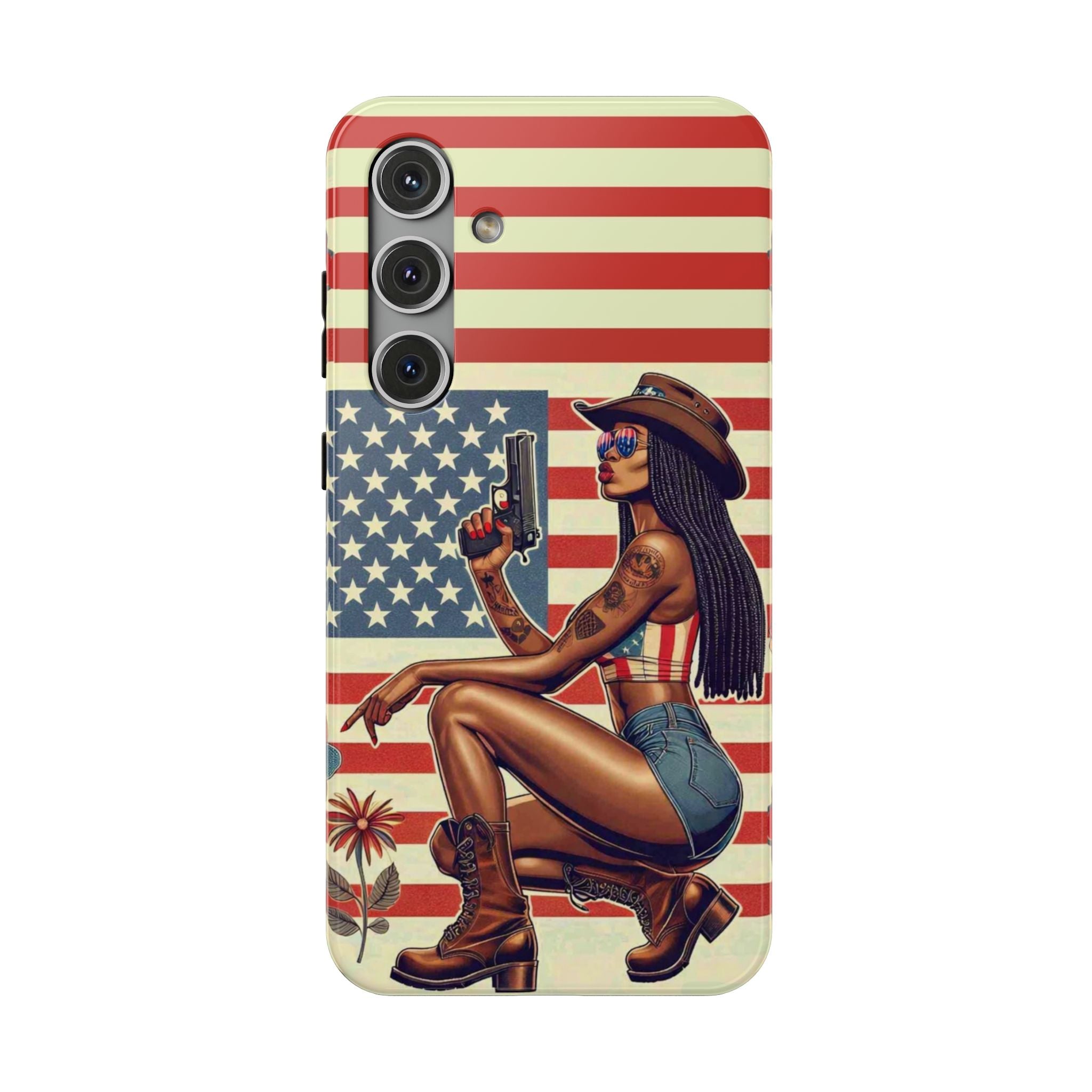 Americana 9mm Pinup Girl - Impact‑Resistant Phone Case   Samsung Galaxy Series S22 / S22+ / S22 Ultra - S25 / S25+ / S25 Ultra