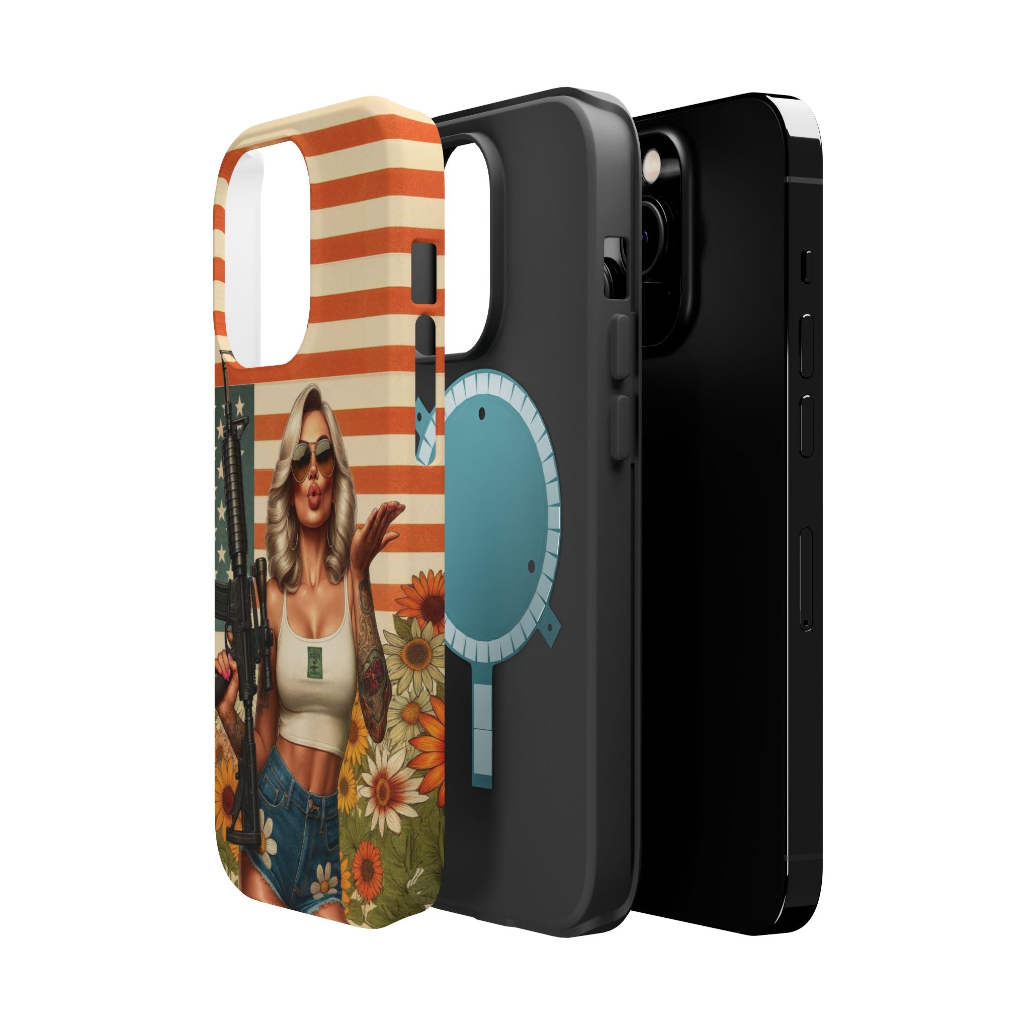 Americana AR-15 Pinup Girl - Magnetic Impact‑Resistant Phone Case  iPhone 13-17 / Samsung S26  MagSafe Compatible