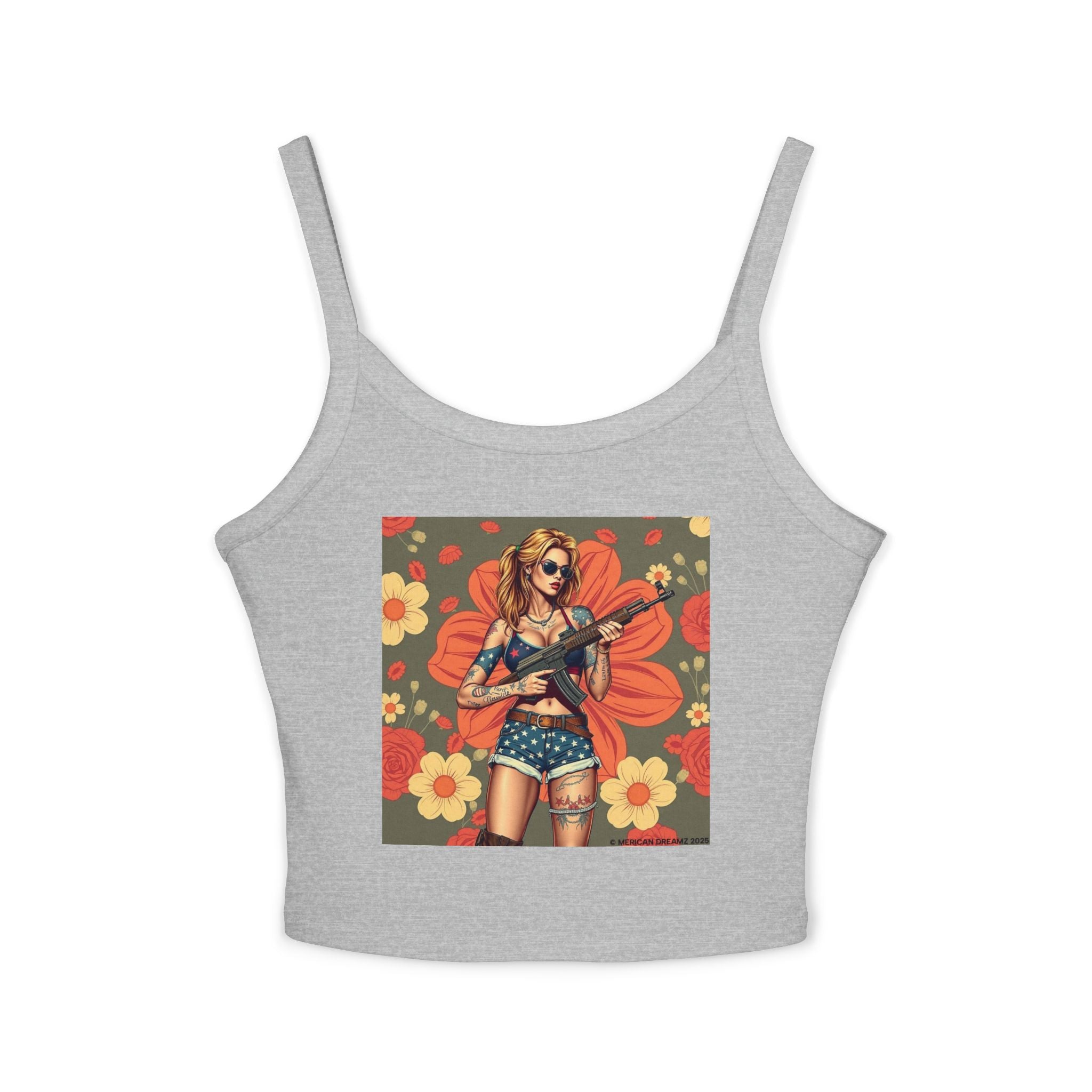 Retro Pinup Girl Tank Top — Vintage Floral Spaghetti Strap