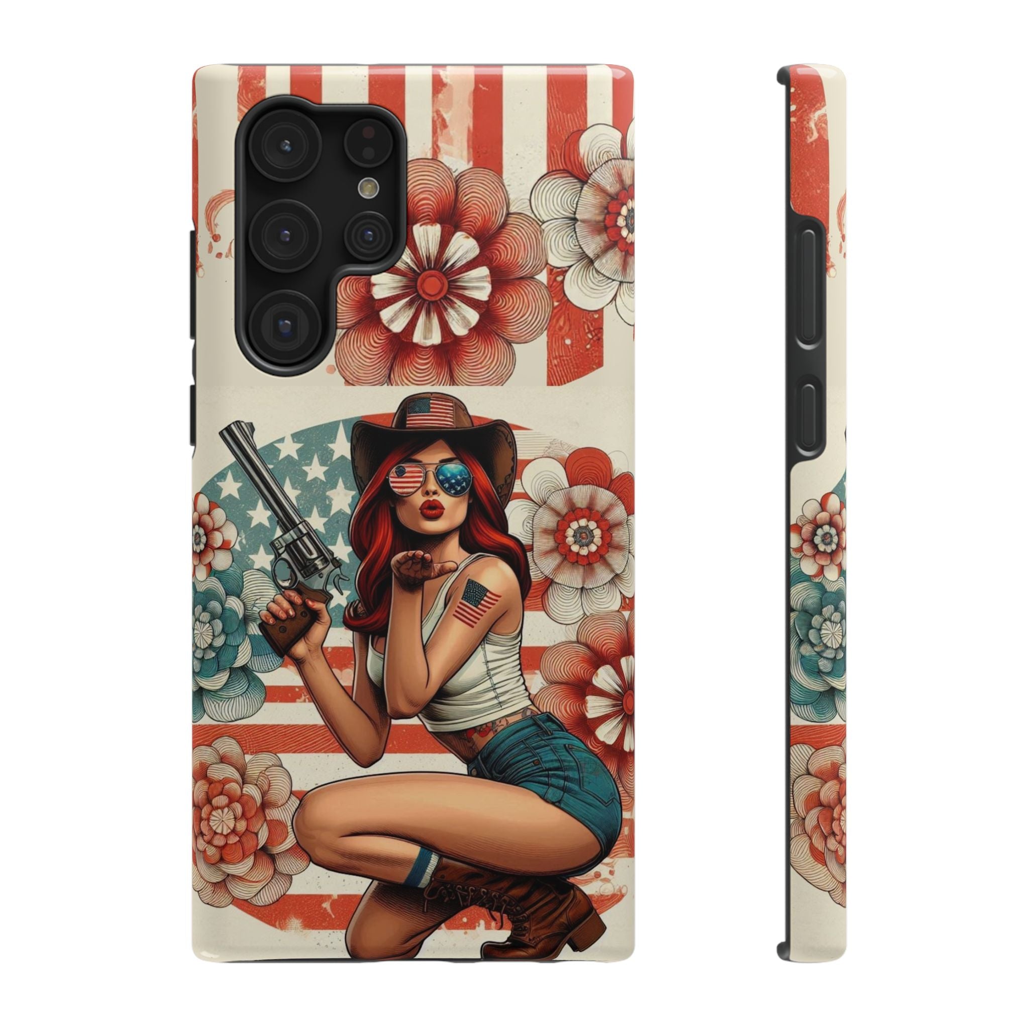 Americana 44 Magnum Pinup Girl - Impact‑Resistant Phone Case   Samsung Galaxy Series S22 / S22+ / S22 Ultra - S25 / S25+ / S25 Ultra