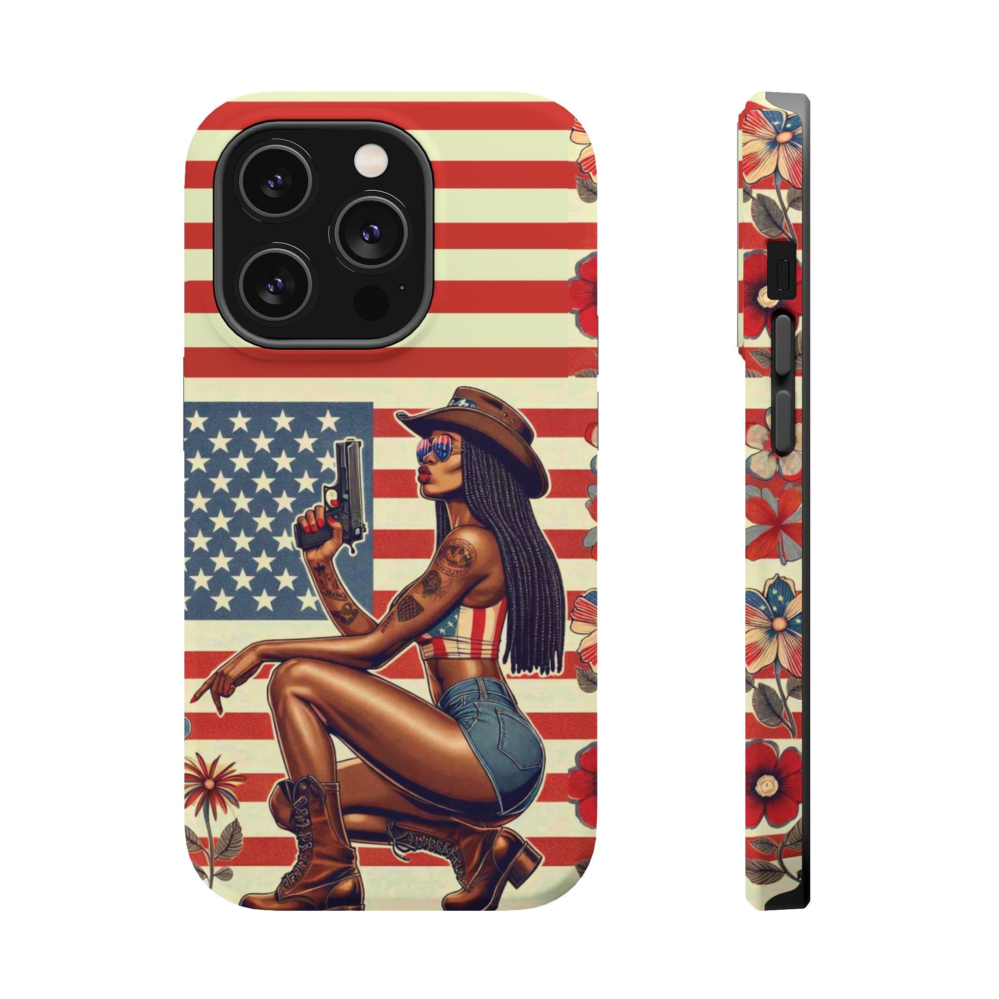 Americana 9mm Pinup Girl - Magnetic Impact‑Resistant Phone Case  iPhone 13-17 / Samsung S26  MagSafe Compatible
