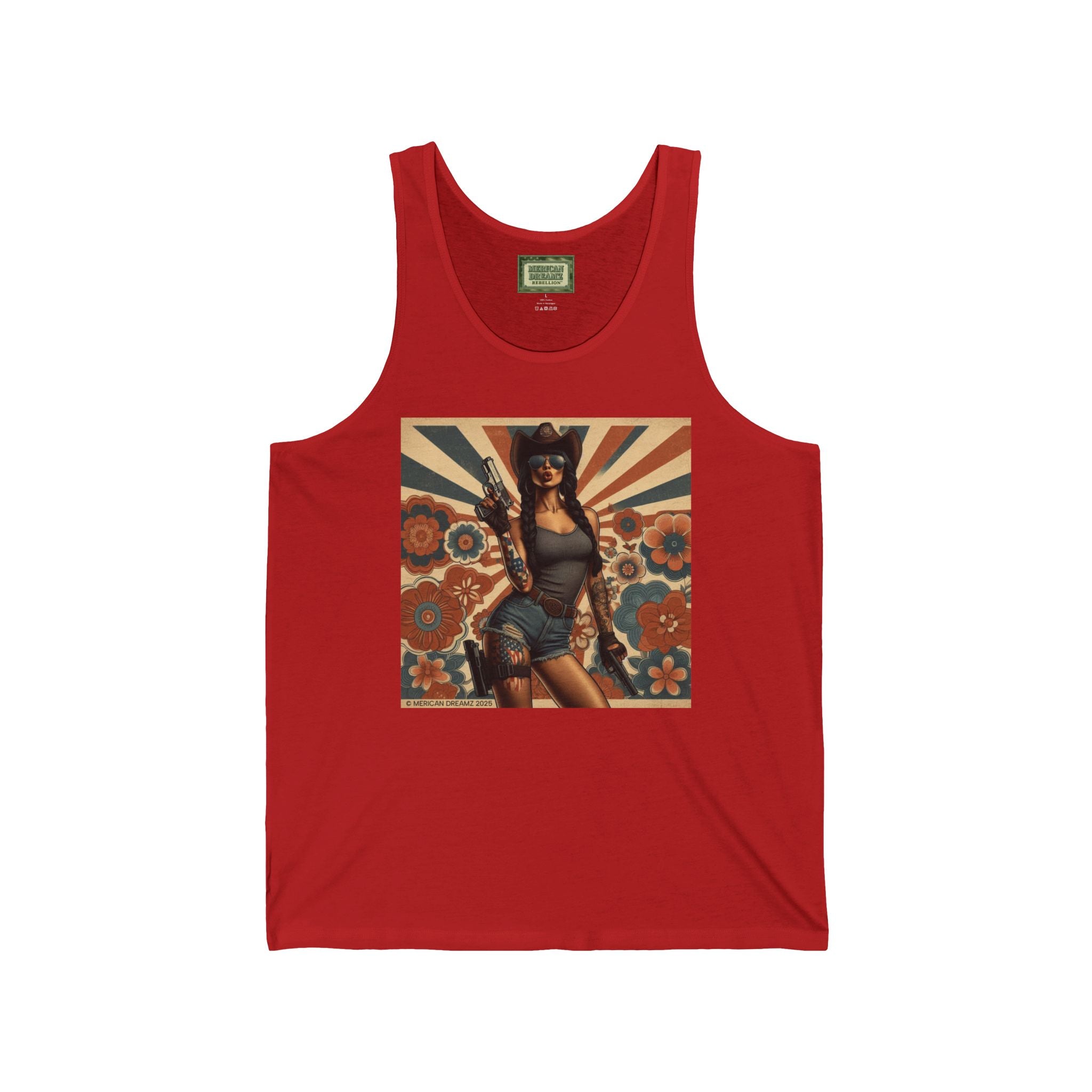 Pin-Up Tank Top — Vintage Americana Gun Flower Girl Graphic