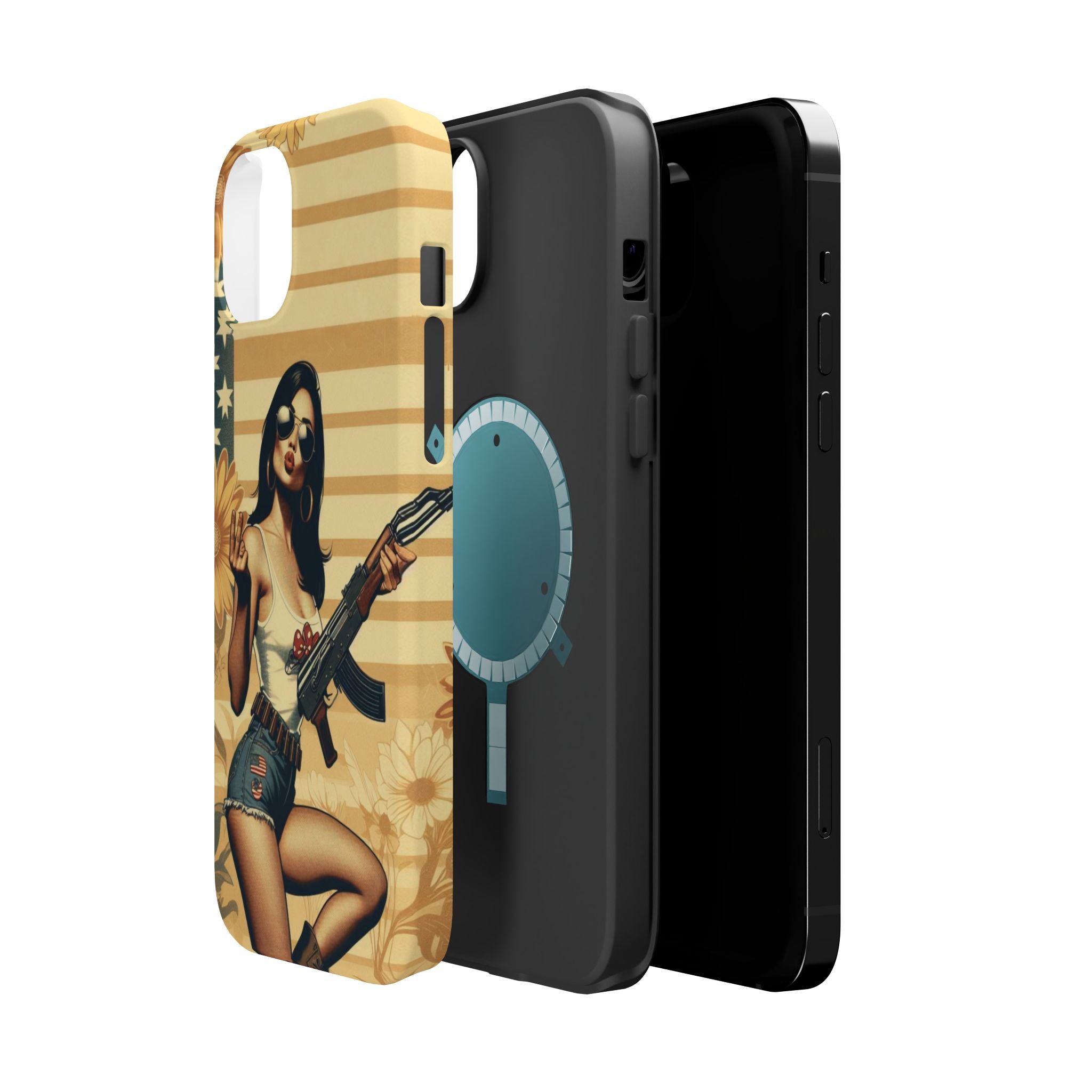 Americana AK-47 Pinup Girl - Magnetic Impact‑Resistant Phone Case  iPhone 13-17 / Samsung S26  MagSafe Compatible