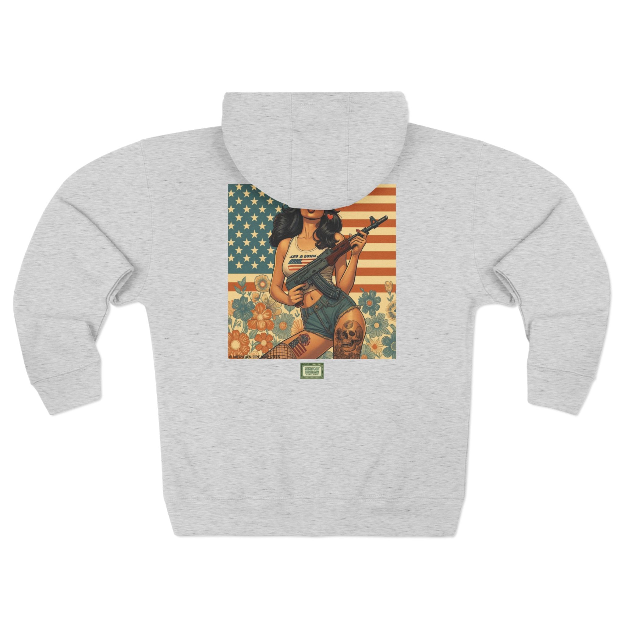 Americana Pinup girl with AK-47 Zip Hoodie — Retro Vintage Patriotic Graphic