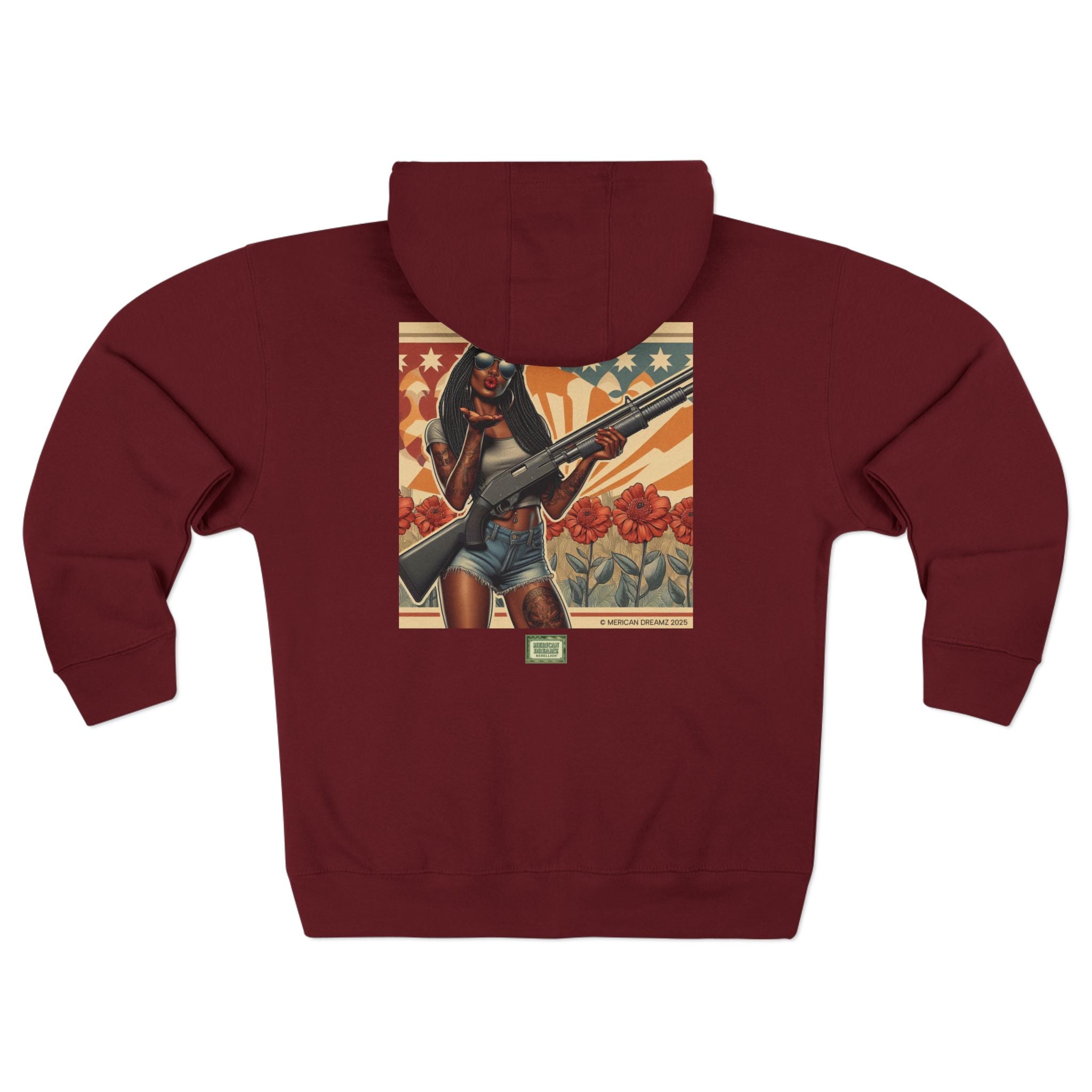 Americana Pinup girl with Shotgun Zip Hoodie — Retro Vintage Patriotic Graphic