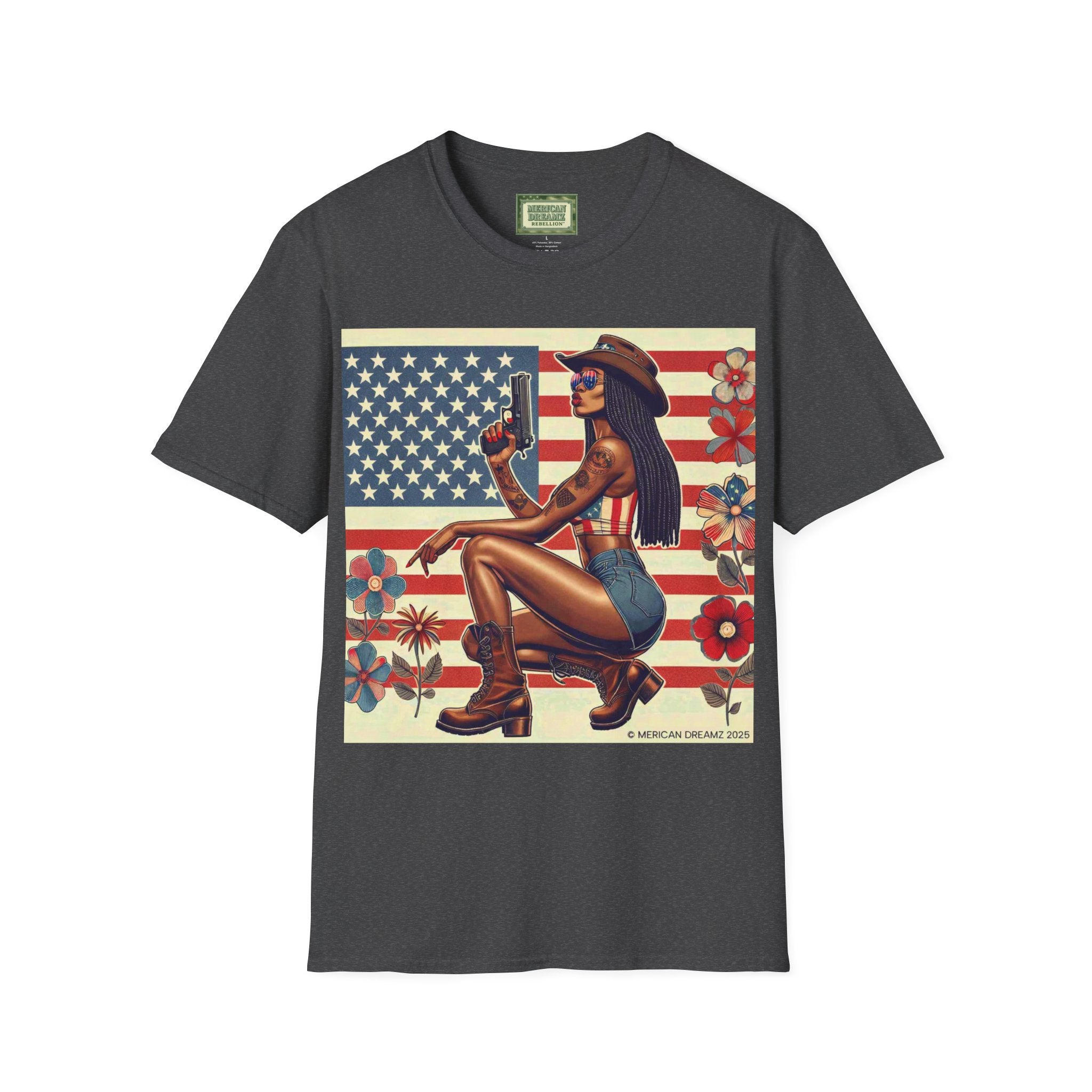 Pin-Up Americana T-Shirt — Retro Floral Gun Cowgirl Vintage Style (US Only)