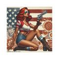 Car Magnet Patriotic Americana Cowgirl with Pistol | Square American Flag Vintage Floral