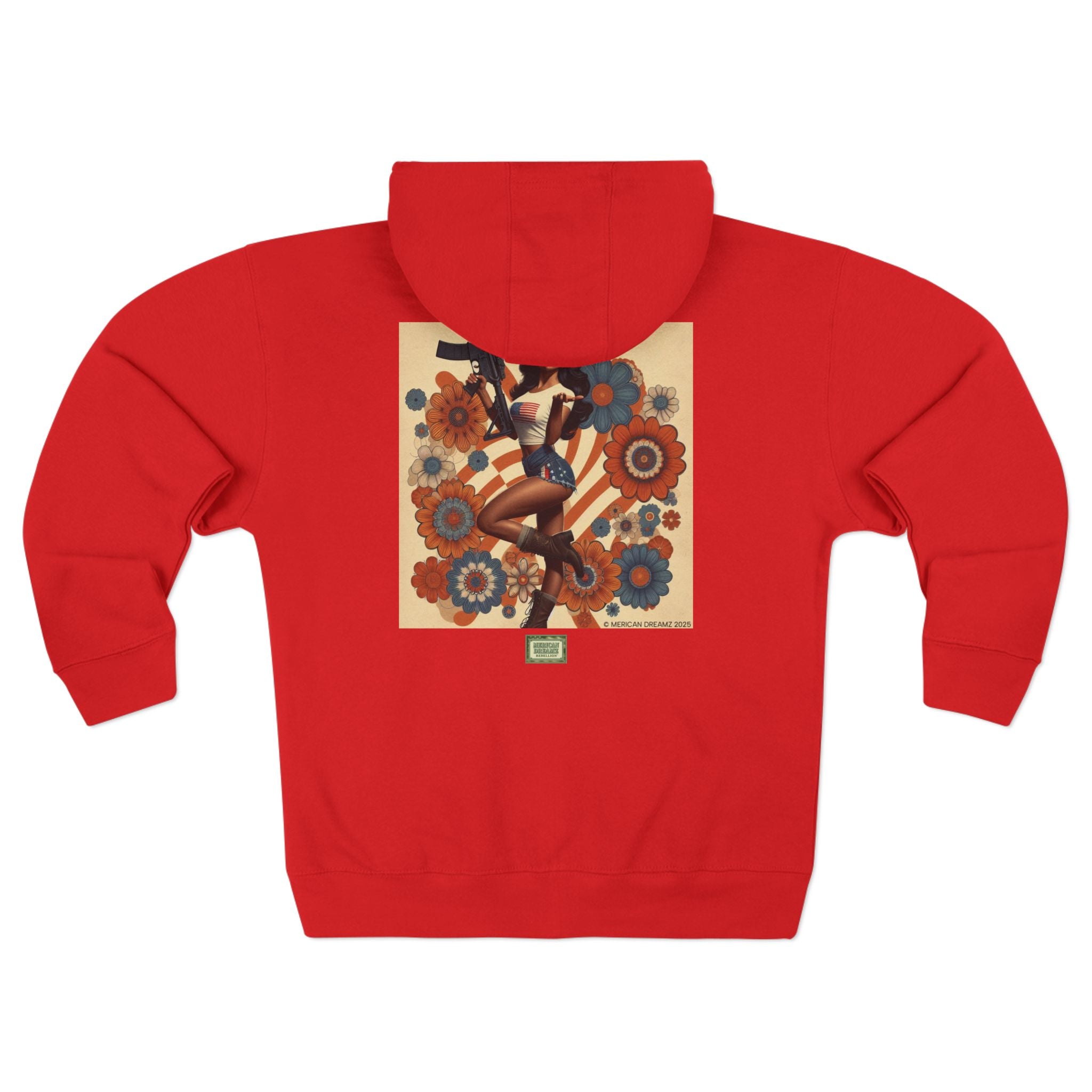 Americana Pinup Cowgirl with AR-15 Zip Hoodie — Retro Vintage Patriotic Graphic