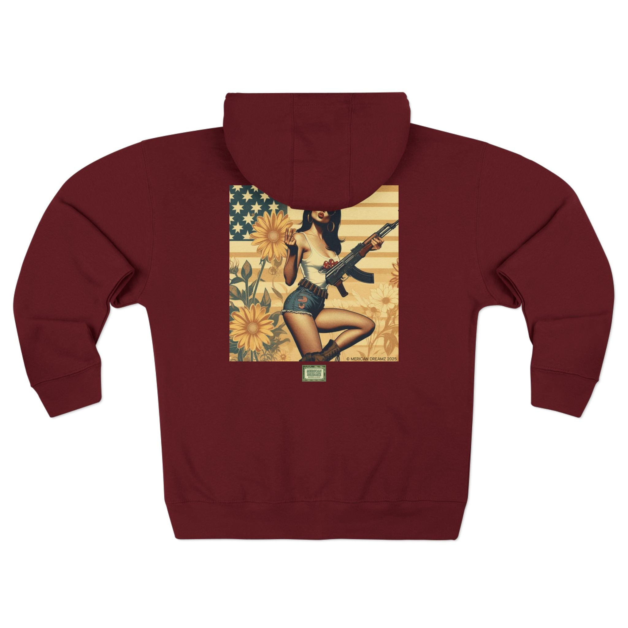 Americana Pinup girl with AK-47 Zip Hoodie — Retro Vintage Patriotic Graphic