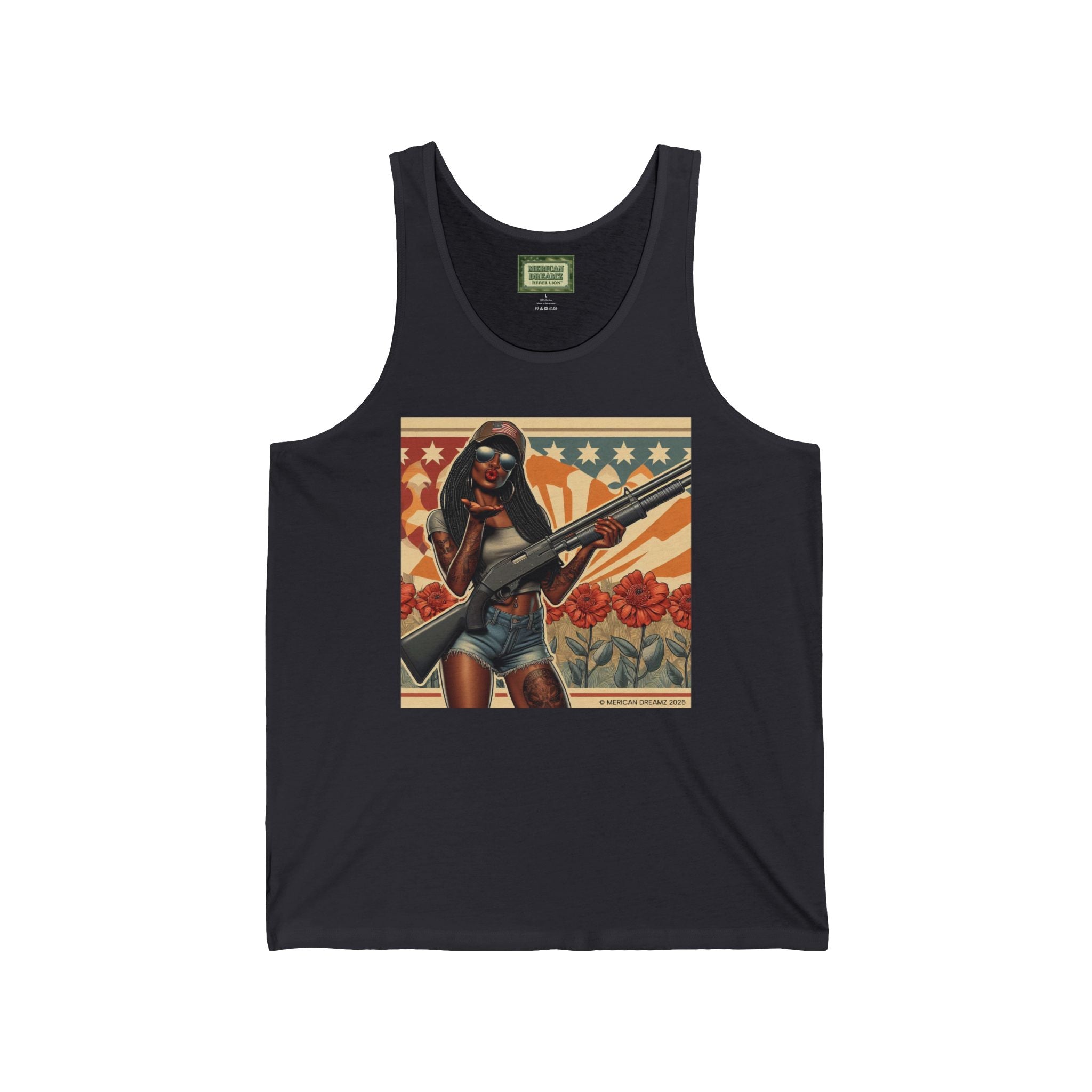 Patriotic Pin-Up Tank Top — Vintage American Flag Girl Graphic