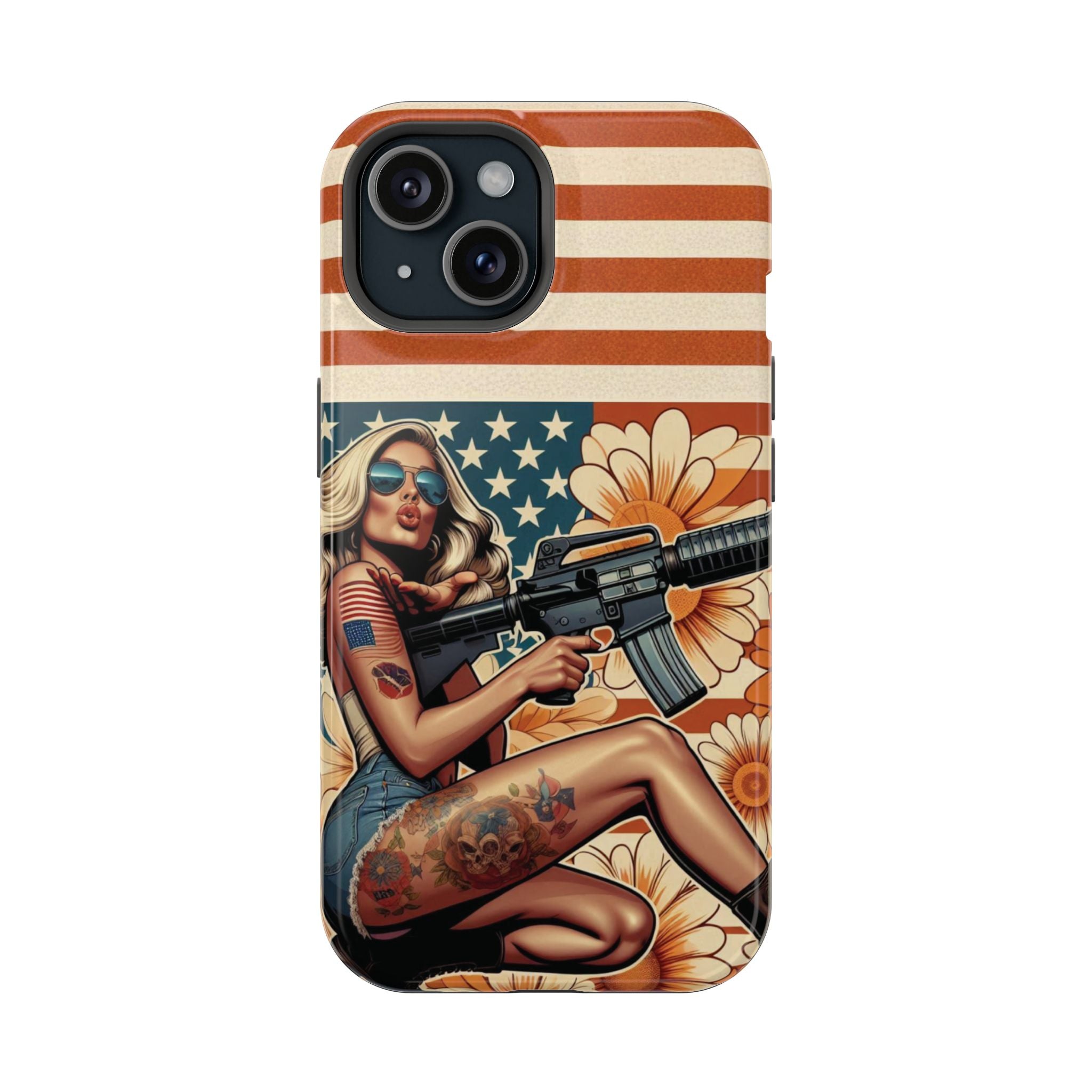 Americana AR-15 Pinup Girl - Magnetic Impact‑Resistant Phone Case  iPhone 13-17 / Samsung S26  MagSafe Compatible
