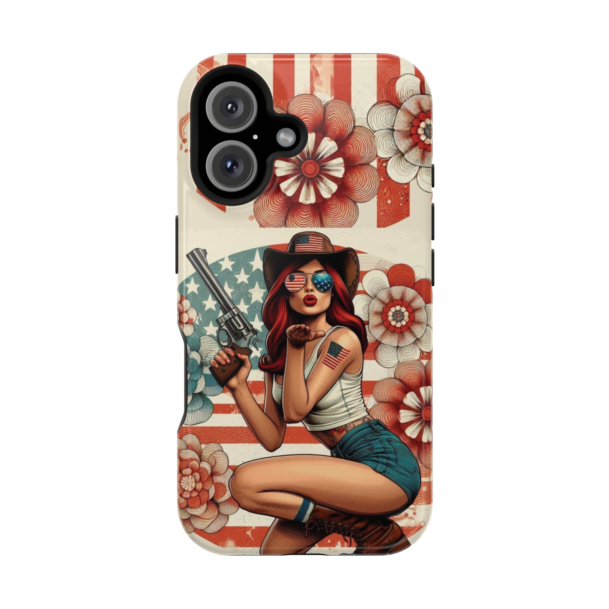 Americana .44 Magnum Pinup Girl - Magnetic Impact‑Resistant Phone Case  iPhone 13-17 / Samsung S26  MagSafe Compatible