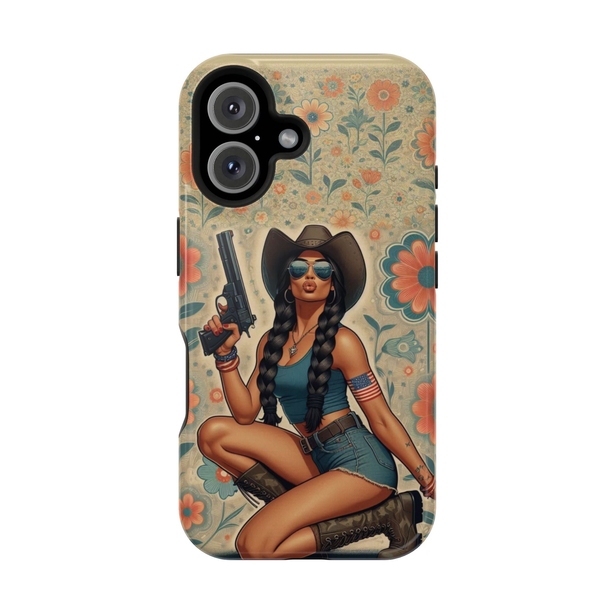 Americana 9mm Pinup Girl - Magnetic Impact‑Resistant Phone Case  iPhone 13-17 / Samsung S26  MagSafe Compatible