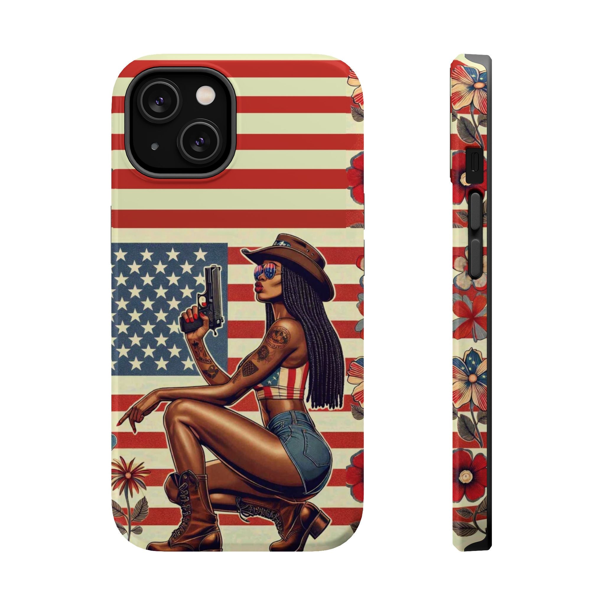 Americana 9mm Pinup Girl - Magnetic Impact‑Resistant Phone Case  iPhone 13-17 / Samsung S26  MagSafe Compatible