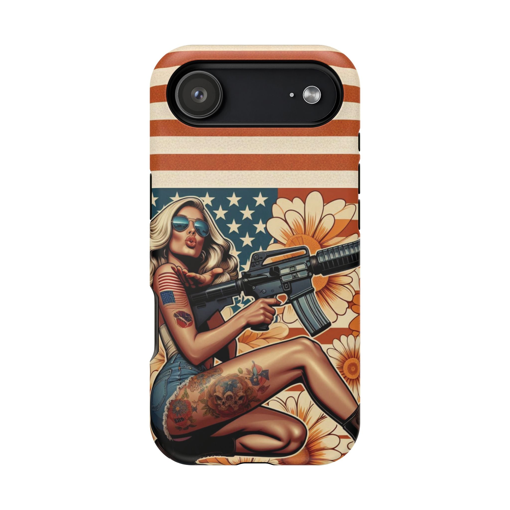 Americana AR-15 Pinup Girl - Magnetic Impact‑Resistant Phone Case  iPhone 13-17 / Samsung S26  MagSafe Compatible