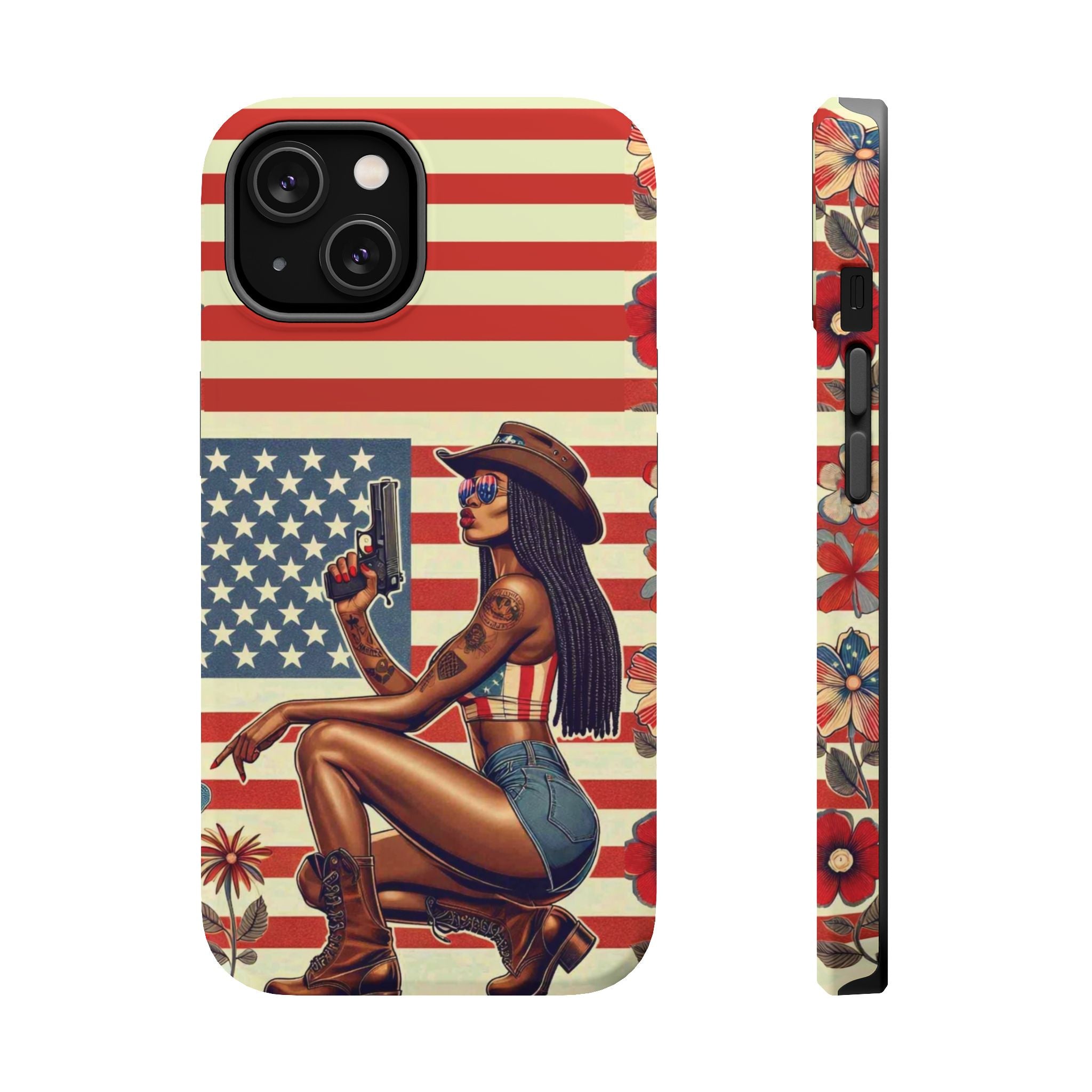 Americana 9mm Pinup Girl - Magnetic Impact‑Resistant Phone Case  iPhone 13-17 / Samsung S26  MagSafe Compatible