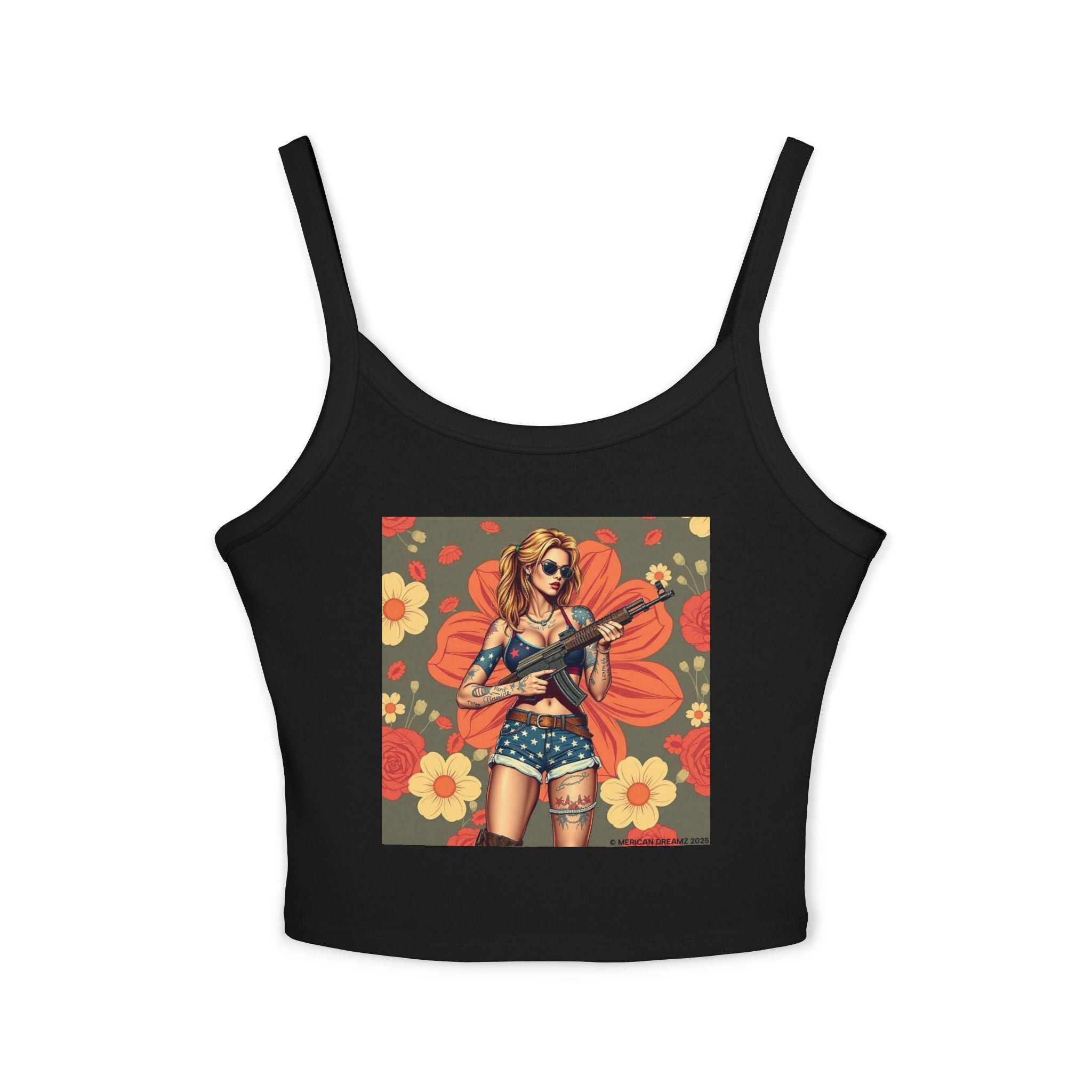 Retro Pinup Girl Tank Top — Vintage Floral Spaghetti Strap