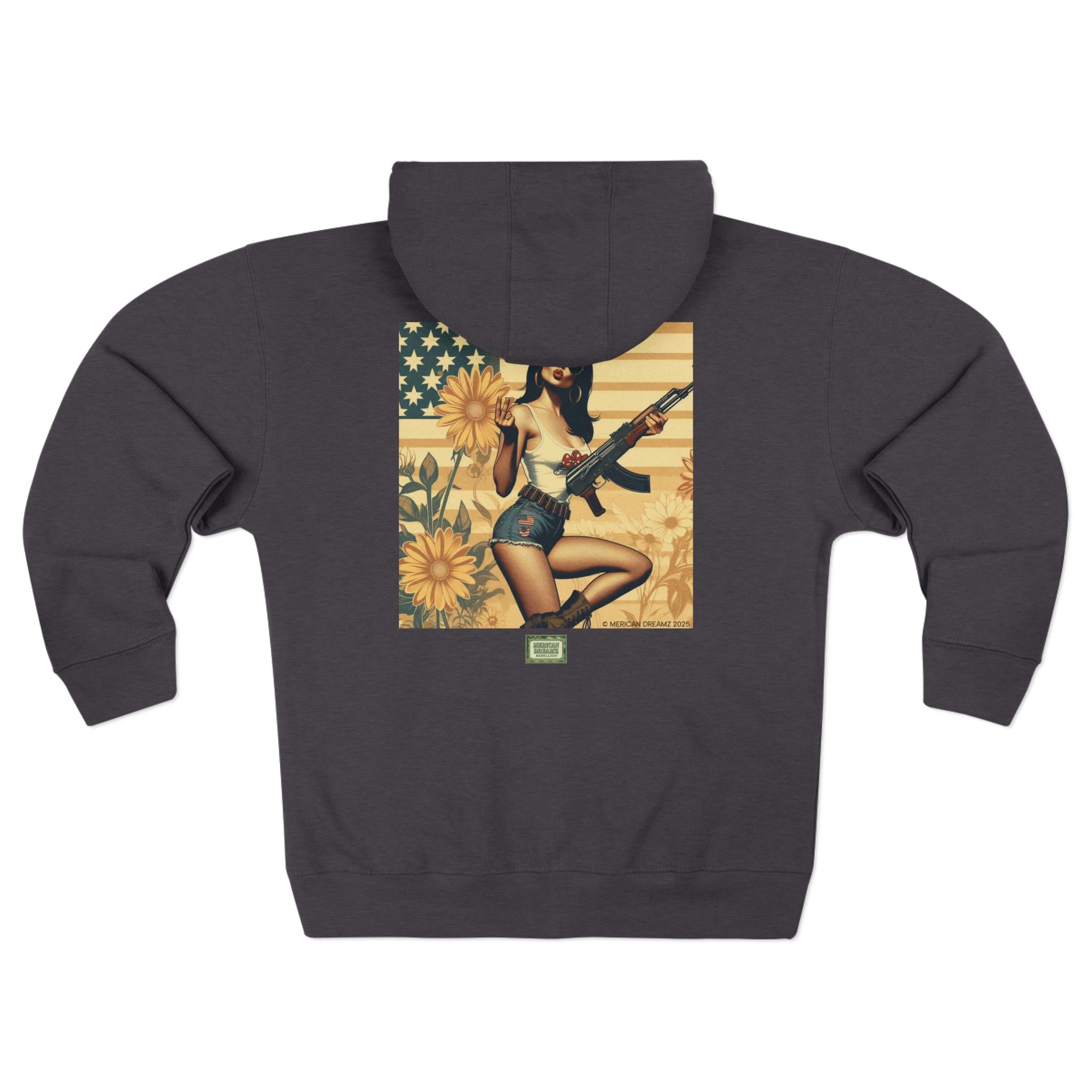 Americana Pinup girl with AK-47 Zip Hoodie — Retro Vintage Patriotic Graphic