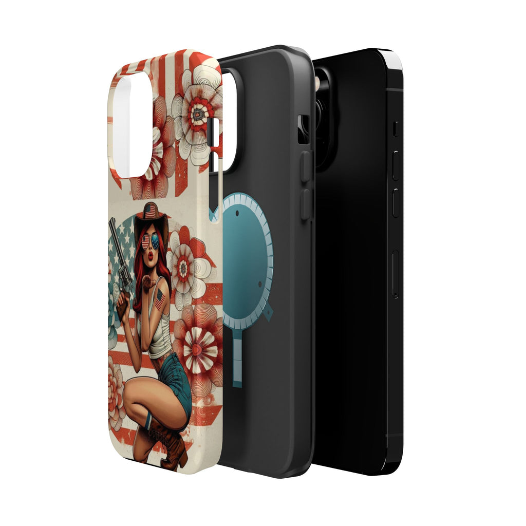 Americana .44 Magnum Pinup Girl - Magnetic Impact‑Resistant Phone Case  iPhone 13-17 / Samsung S26  MagSafe Compatible