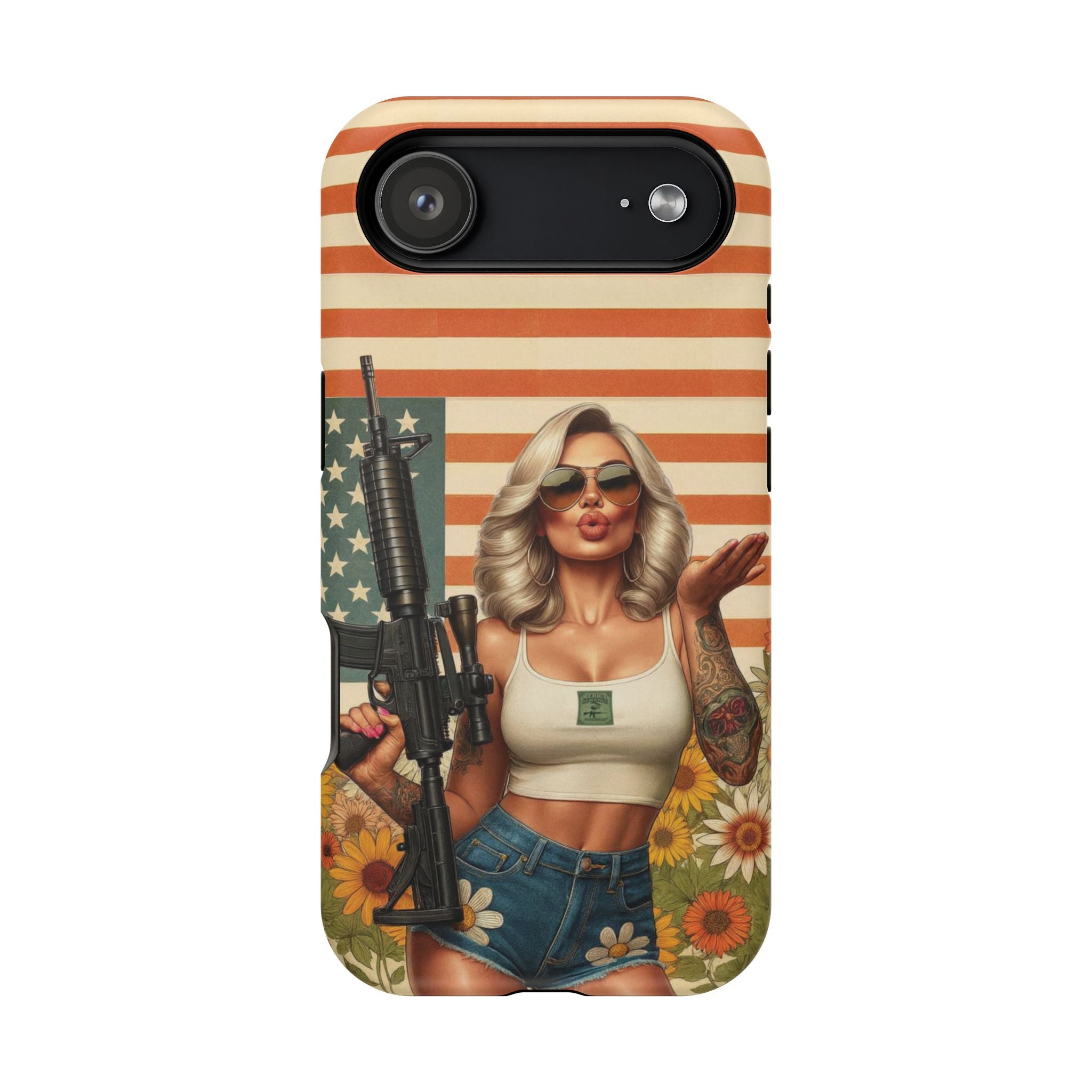 Americana AR-15 Pinup Girl - Magnetic Impact‑Resistant Phone Case  iPhone 13-17 / Samsung S26  MagSafe Compatible