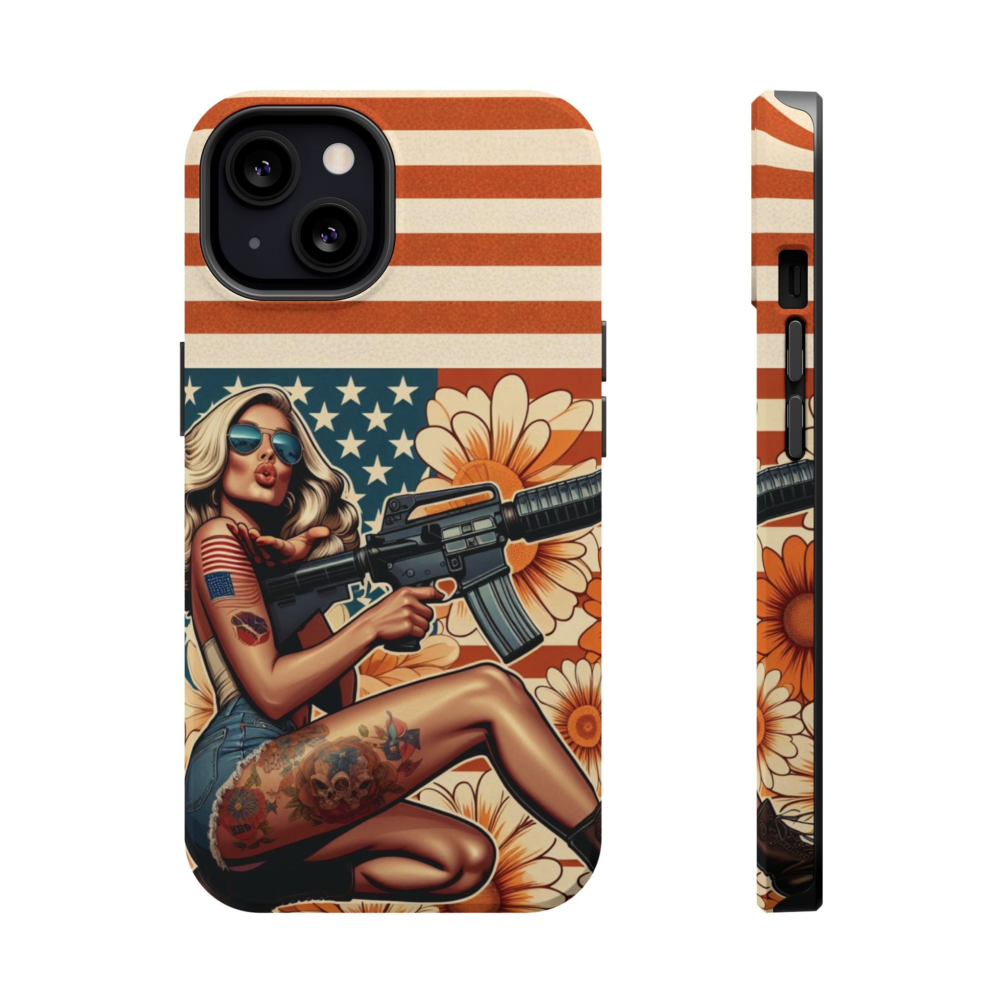 Americana AR-15 Pinup Girl - Magnetic Impact‑Resistant Phone Case  iPhone 13-17 / Samsung S26  MagSafe Compatible