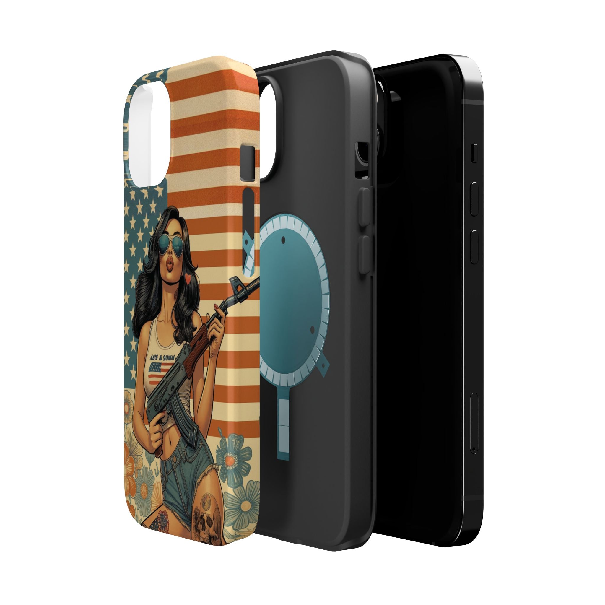 Americana AK-47 Pinup Girl - Magnetic Impact‑Resistant Phone Case  iPhone 13-17 / Samsung S26  MagSafe Compatible