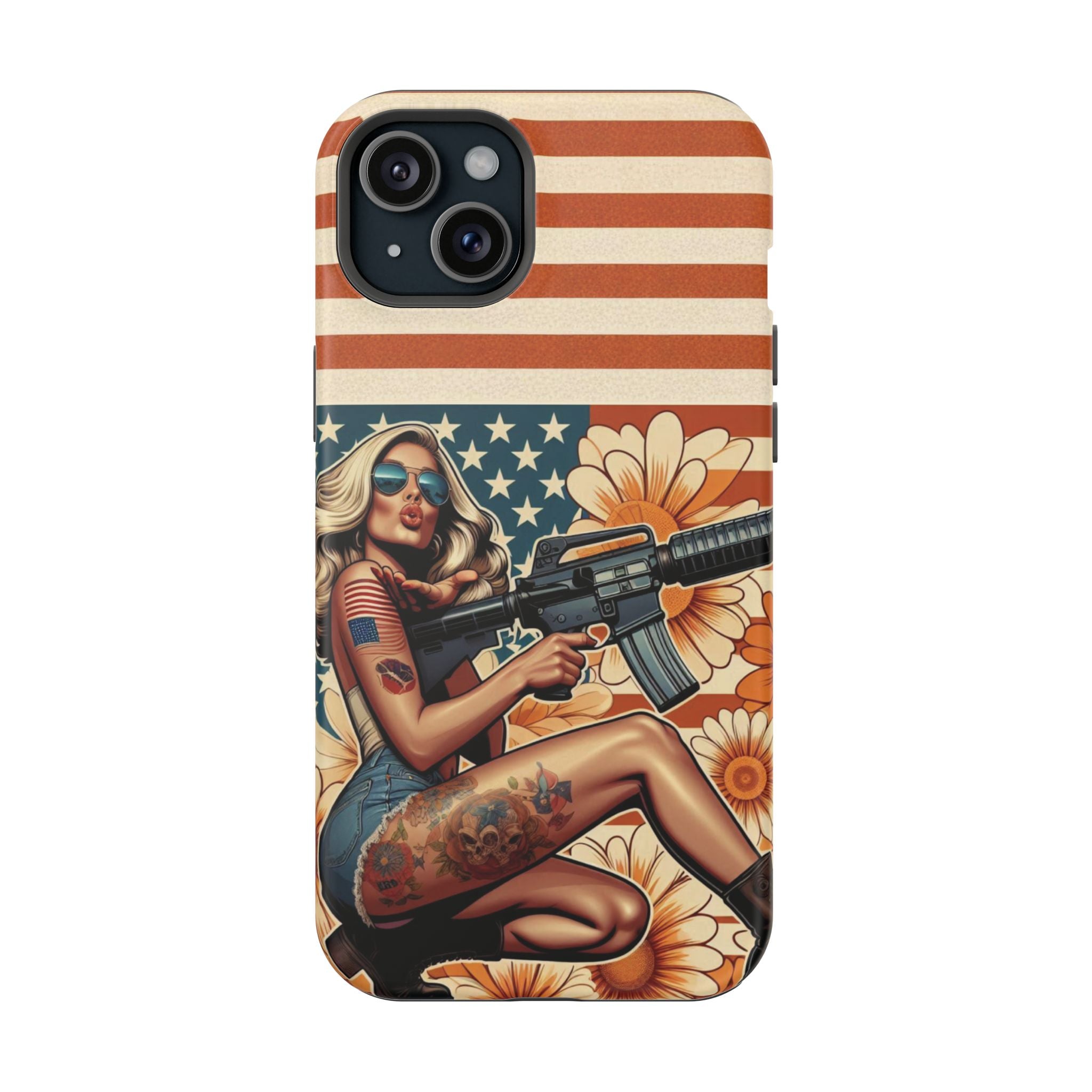 Americana AR-15 Pinup Girl - Magnetic Impact‑Resistant Phone Case  iPhone 13-17 / Samsung S26  MagSafe Compatible