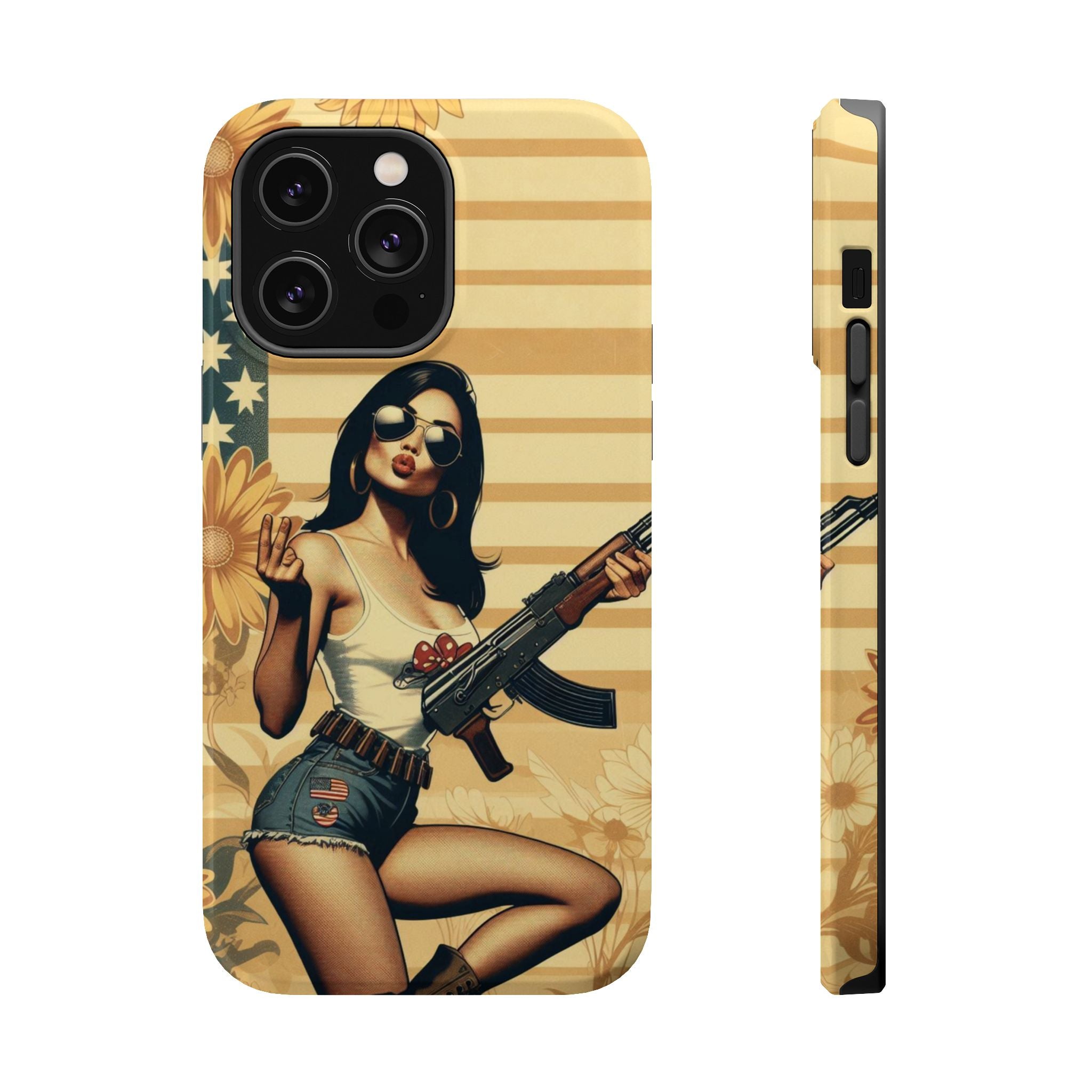 Americana AK-47 Pinup Girl - Magnetic Impact‑Resistant Phone Case  iPhone 13-17 / Samsung S26  MagSafe Compatible