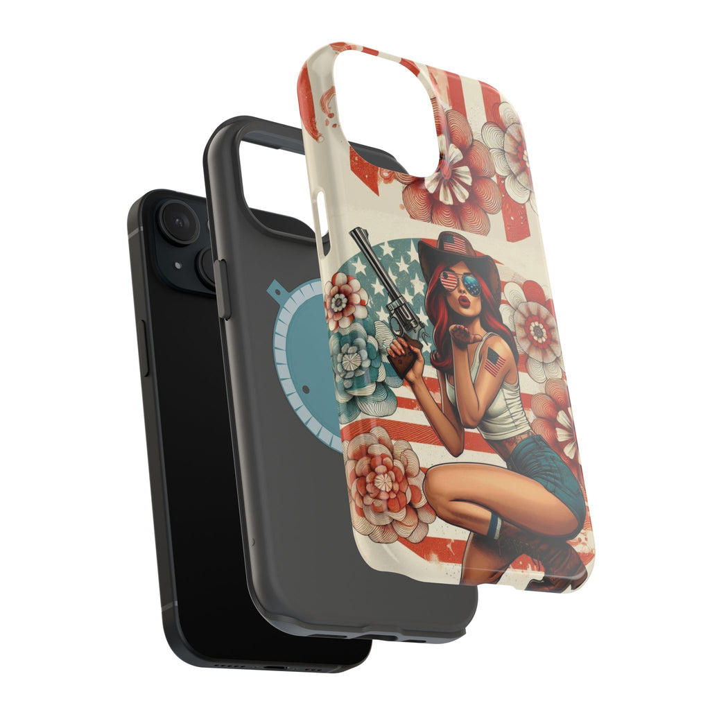 Americana .44 Magnum Pinup Girl - Magnetic Impact‑Resistant Phone Case  iPhone 13-17 / Samsung S26  MagSafe Compatible