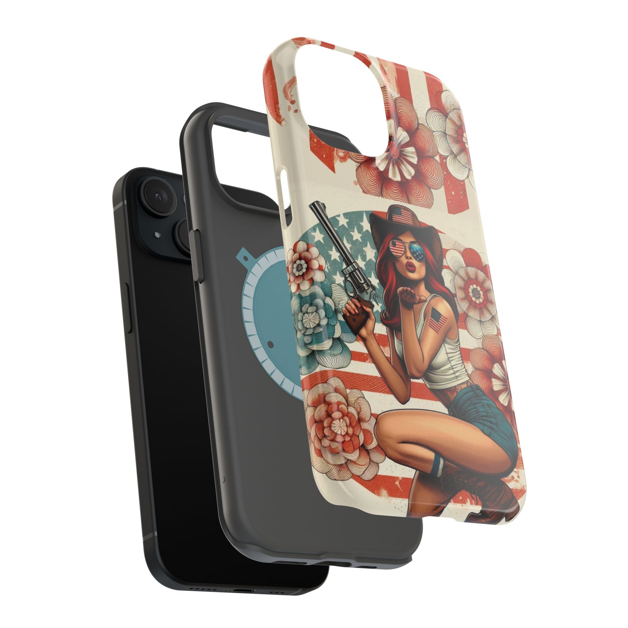 Americana .44 Magnum Pinup Girl - Magnetic Impact‑Resistant Phone Case  iPhone 13-17 / Samsung S26  MagSafe Compatible