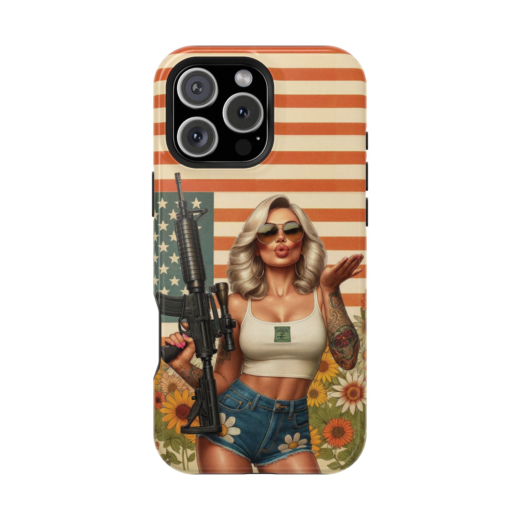 Americana AR-15 Pinup Girl - Magnetic Impact‑Resistant Phone Case  iPhone 13-17 / Samsung S26  MagSafe Compatible