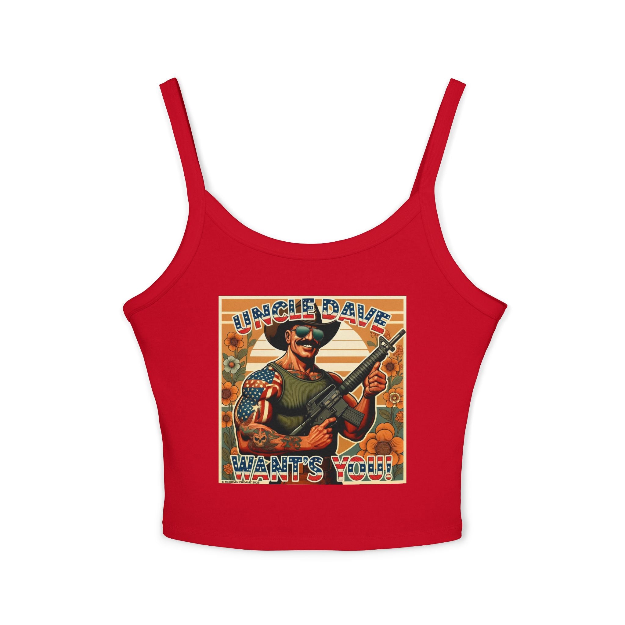Uncle Dave Wants You Floral Flag Tank Top — Owner-Artist with Rifle