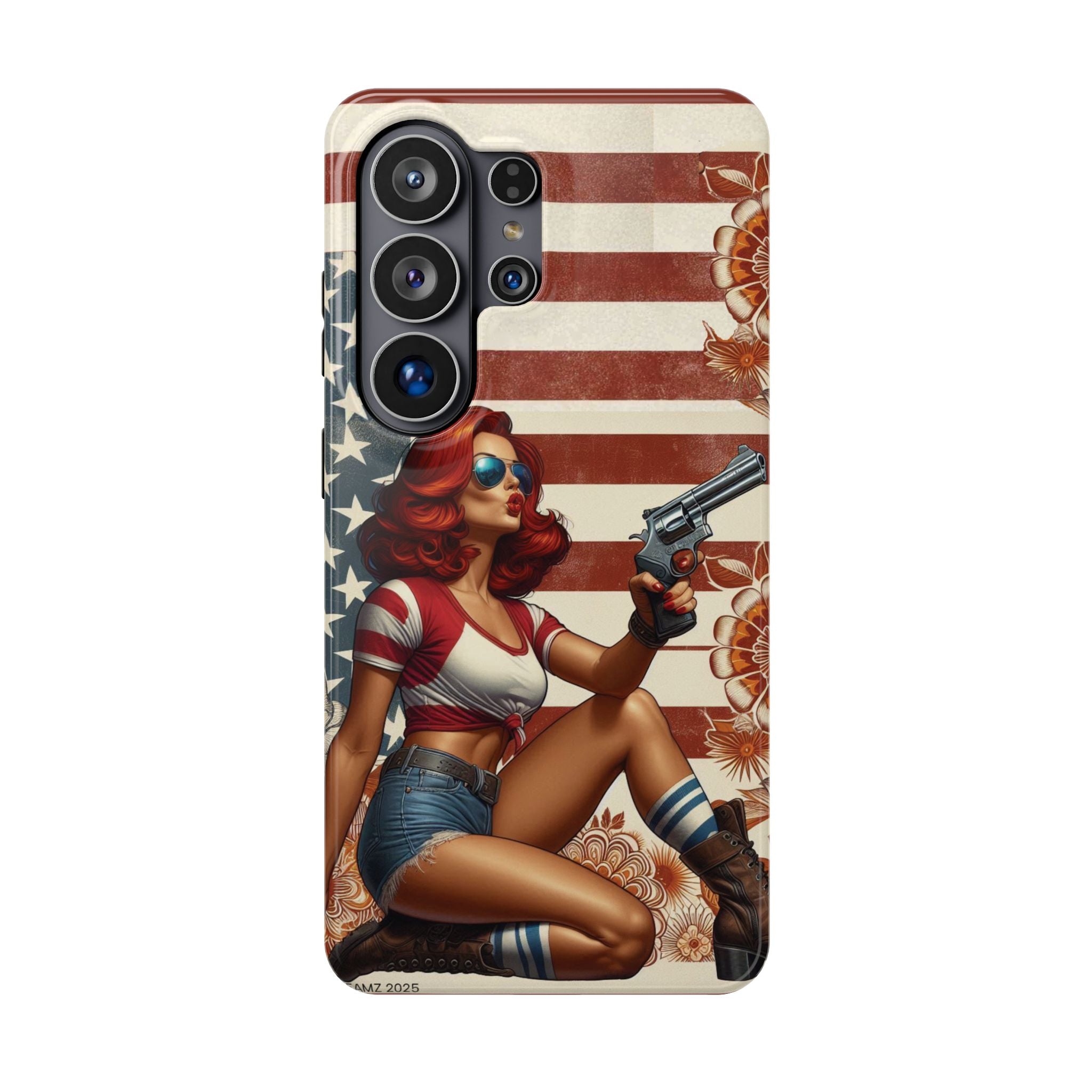 Americana .44 Magnum Pinup Girl - Magnetic Impact‑Resistant Phone Case  iPhone 13-17 / Samsung S26  MagSafe Compatible