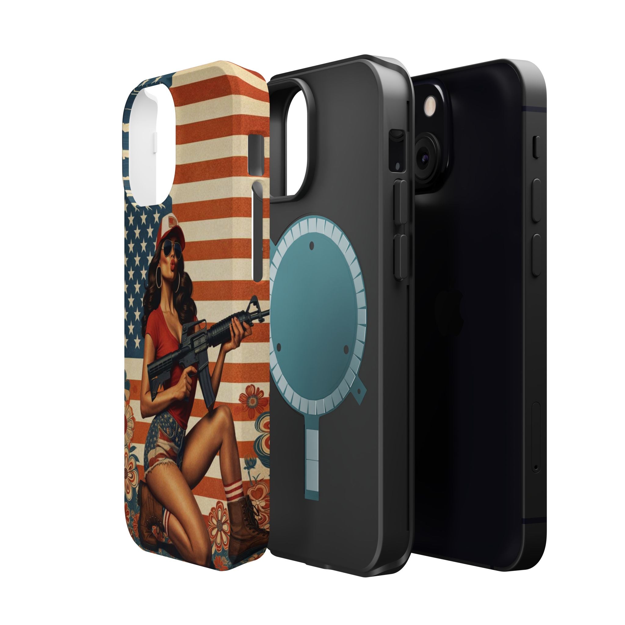 Americana AR-15 Pinup Girl - Magnetic Impact‑Resistant Phone Case  iPhone 13-17 / Samsung S26  MagSafe Compatible