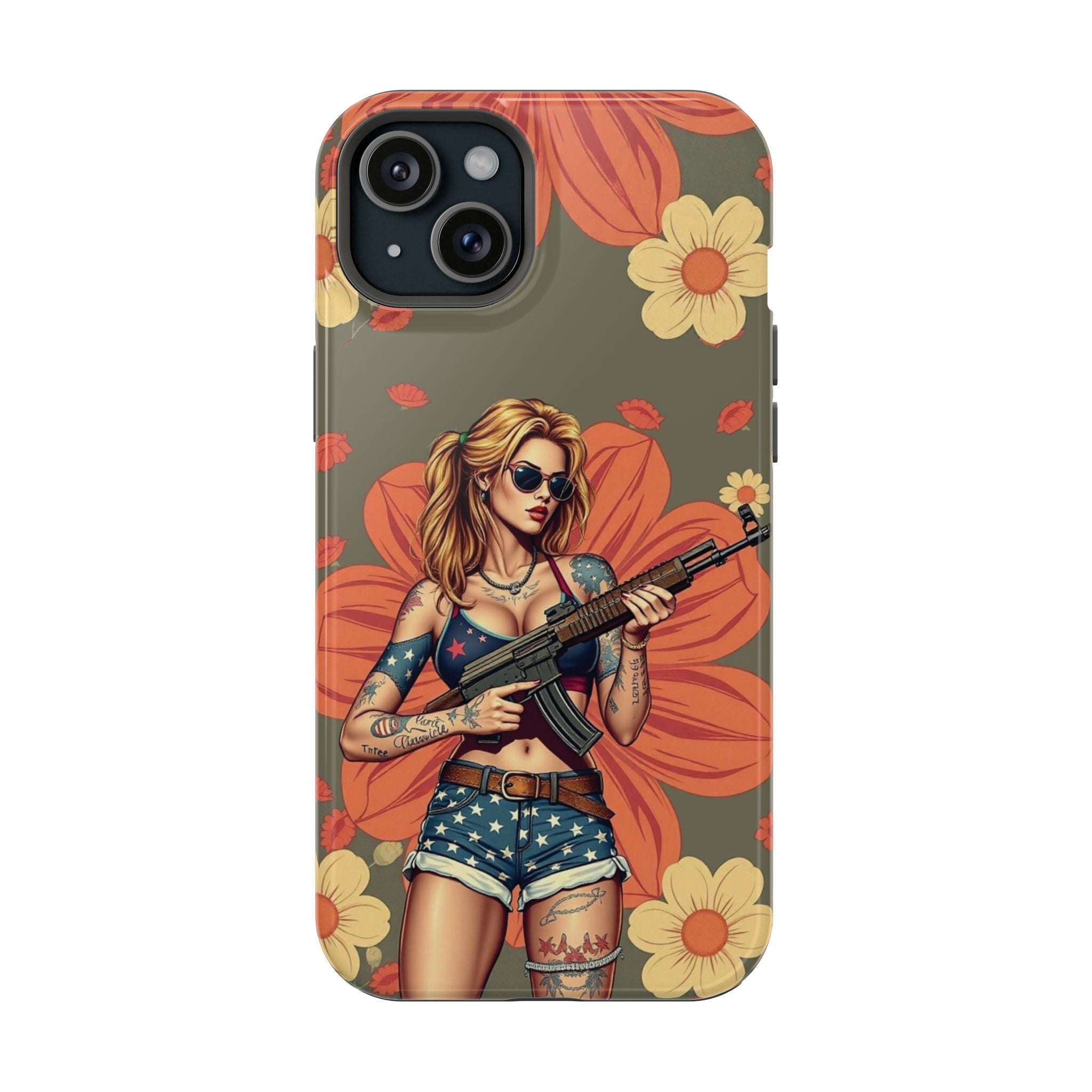 Americana AK-47 Pinup Girl - Magnetic Impact‑Resistant Phone Case  iPhone 13-17 / Samsung S26  MagSafe Compatible