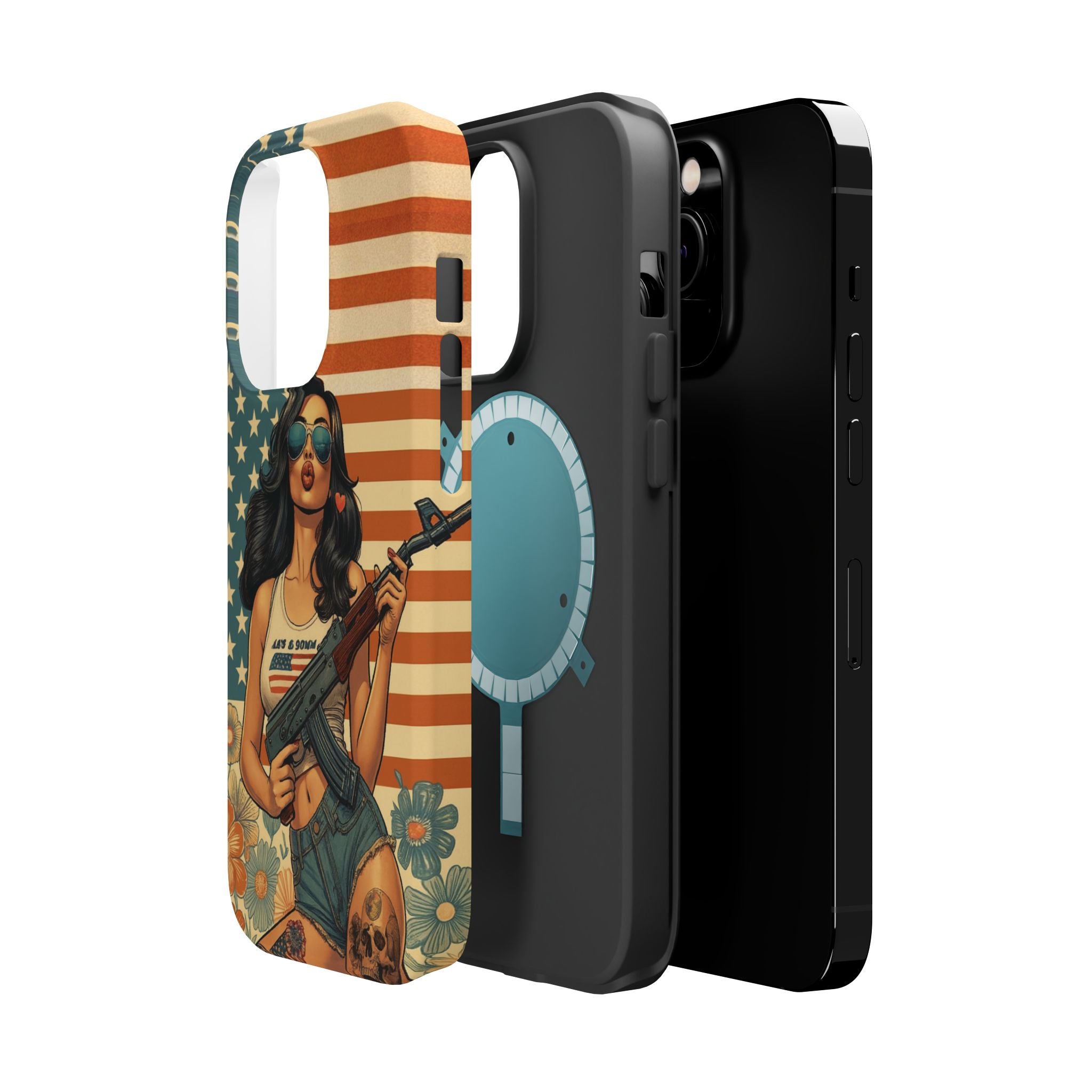 Americana AK-47 Pinup Girl - Magnetic Impact‑Resistant Phone Case  iPhone 13-17 / Samsung S26  MagSafe Compatible