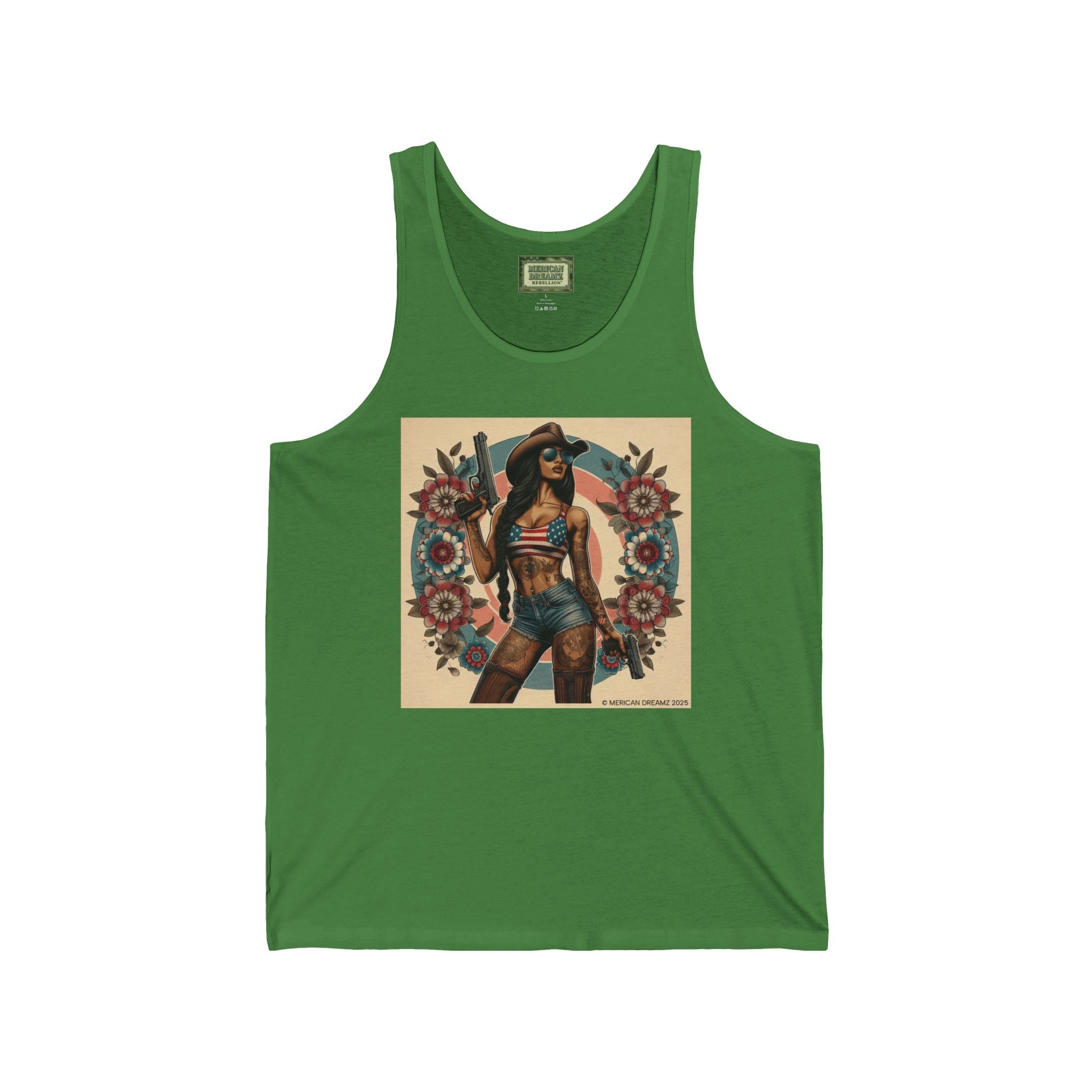 Pin-Up Tank Top — Vintage Americana Gun Flower Girl Graphic