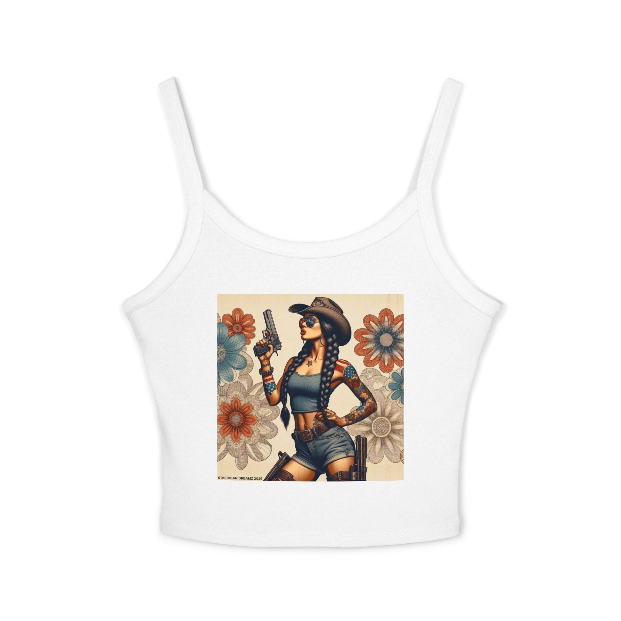 Retro Pinup Girl Tank Top — Vintage Floral Spaghetti Strap