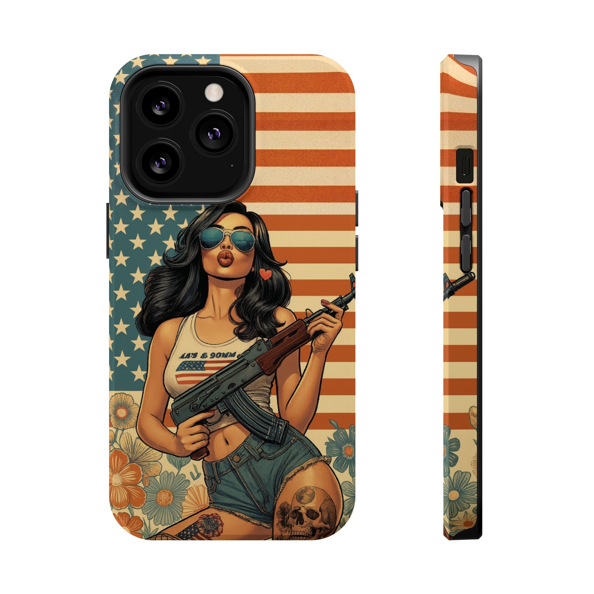 Americana AK-47 Pinup Girl - Magnetic Impact‑Resistant Phone Case  iPhone 13-17 / Samsung S26  MagSafe Compatible