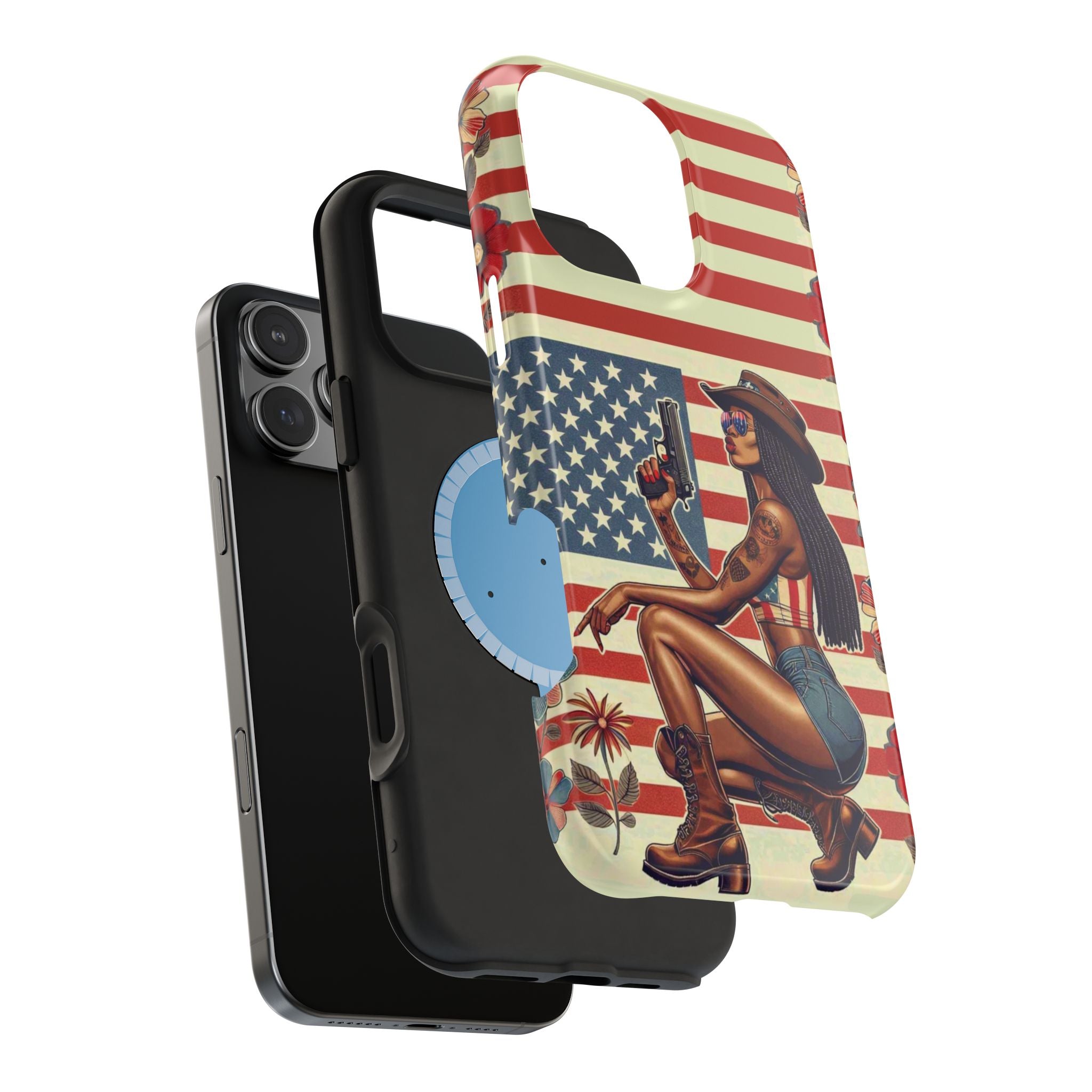 Americana 9mm Pinup Girl - Magnetic Impact‑Resistant Phone Case  iPhone 13-17 / Samsung S26  MagSafe Compatible