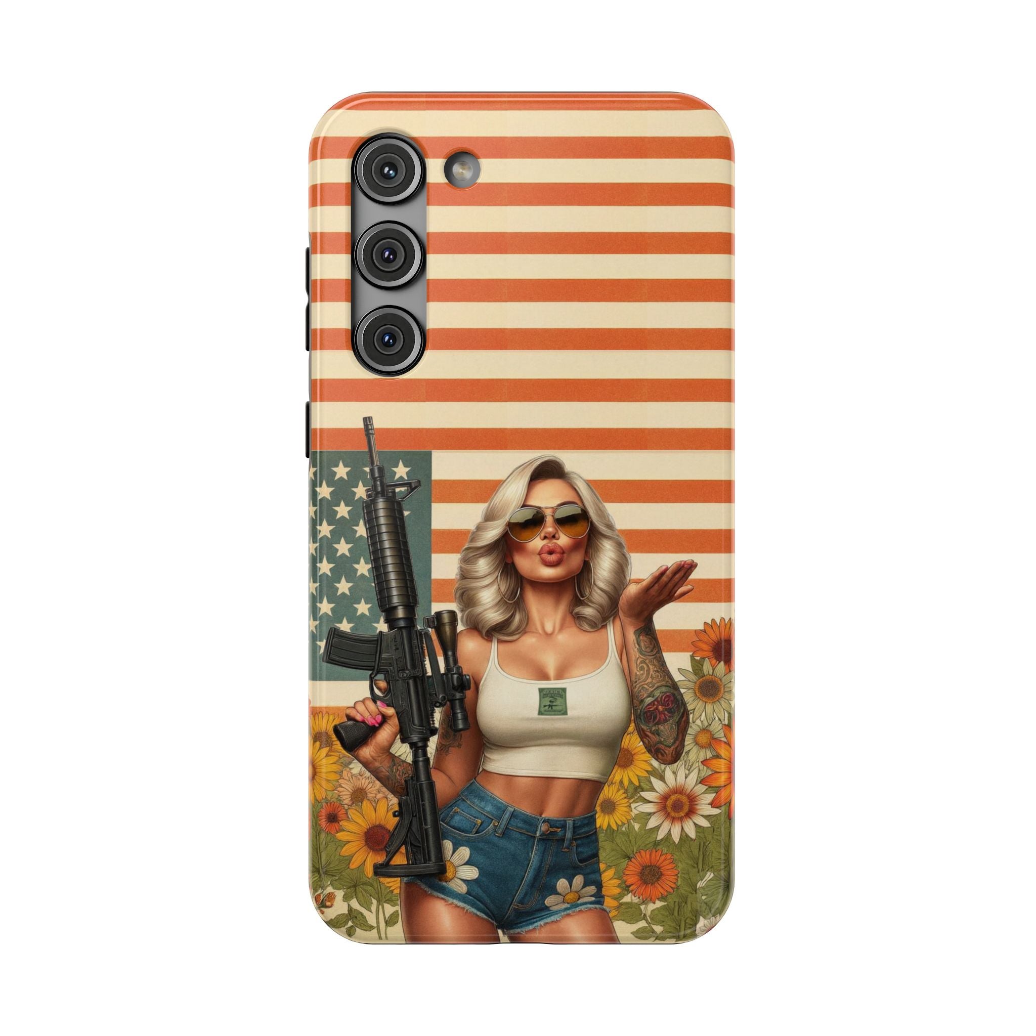 Americana AR-15 Pinup Girl - Impact‑Resistant Phone Case   Samsung Galaxy Series S22 / S22+ / S22 Ultra - S25 / S25+ / S25 Ultra