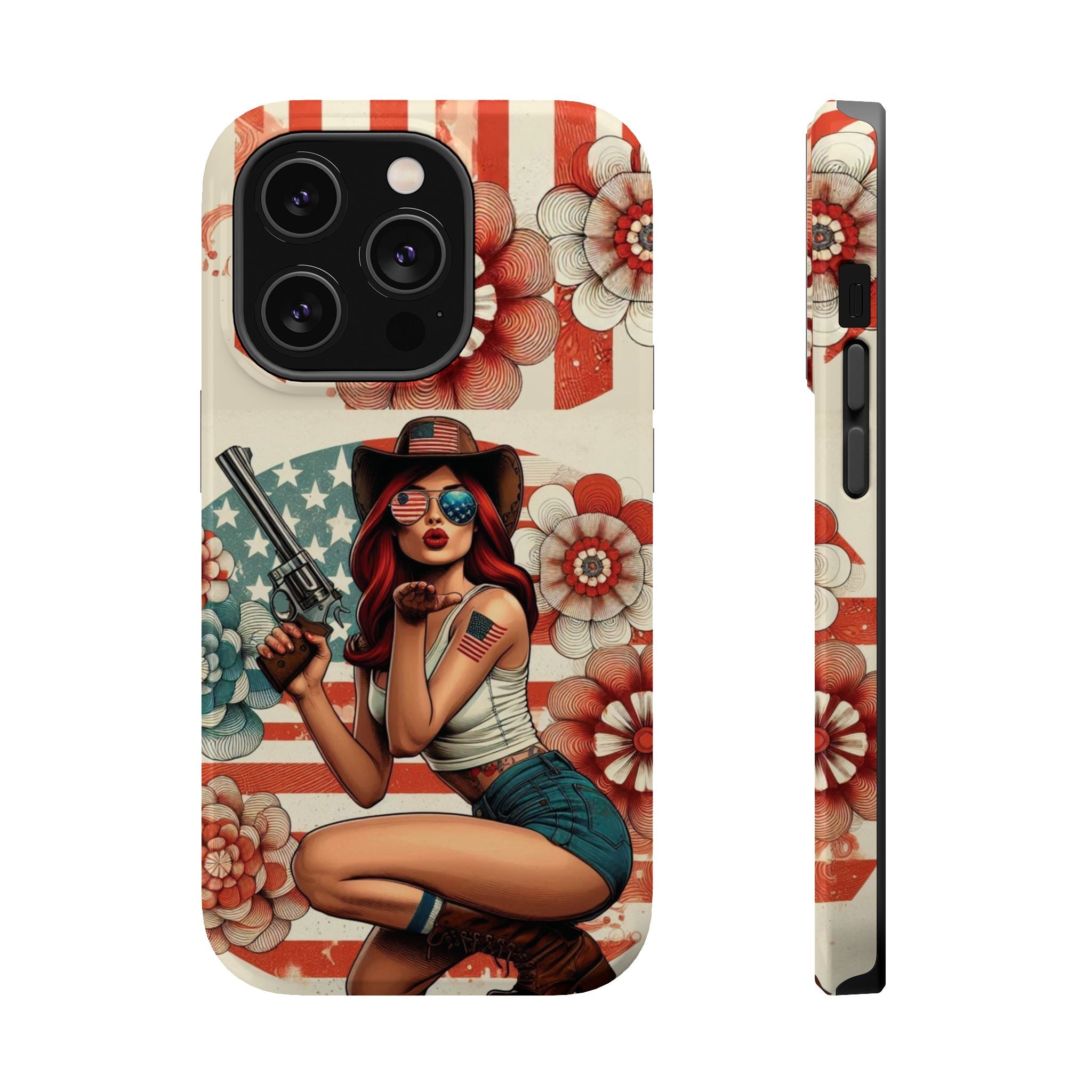 Americana .44 Magnum Pinup Girl - Magnetic Impact‑Resistant Phone Case  iPhone 13-17 / Samsung S26  MagSafe Compatible
