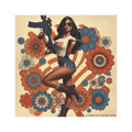 Car Magnet Patriotic Americana Cowgirl with Rifle | Square American Flag Vintage Floral