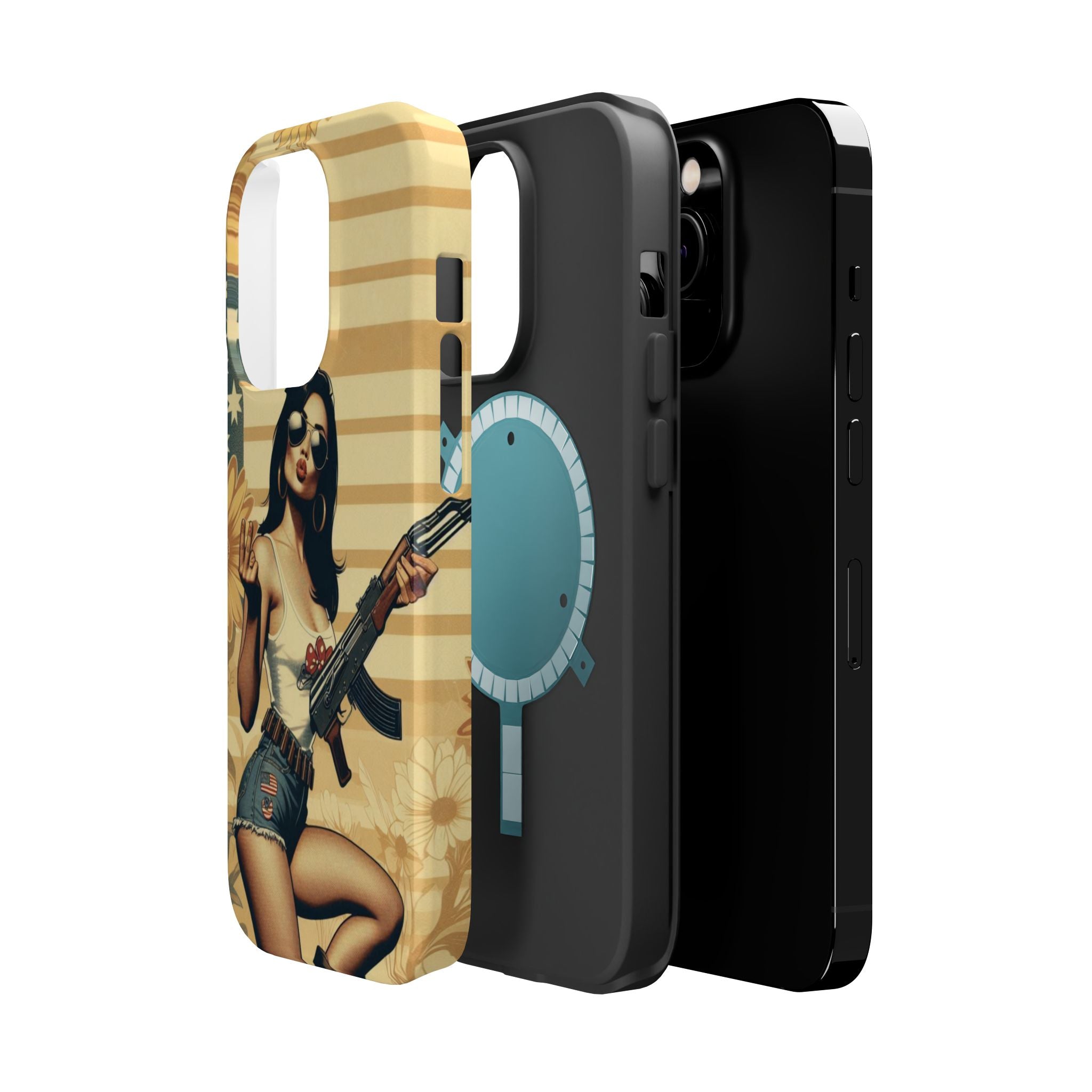 Americana AK-47 Pinup Girl - Magnetic Impact‑Resistant Phone Case  iPhone 13-17 / Samsung S26  MagSafe Compatible