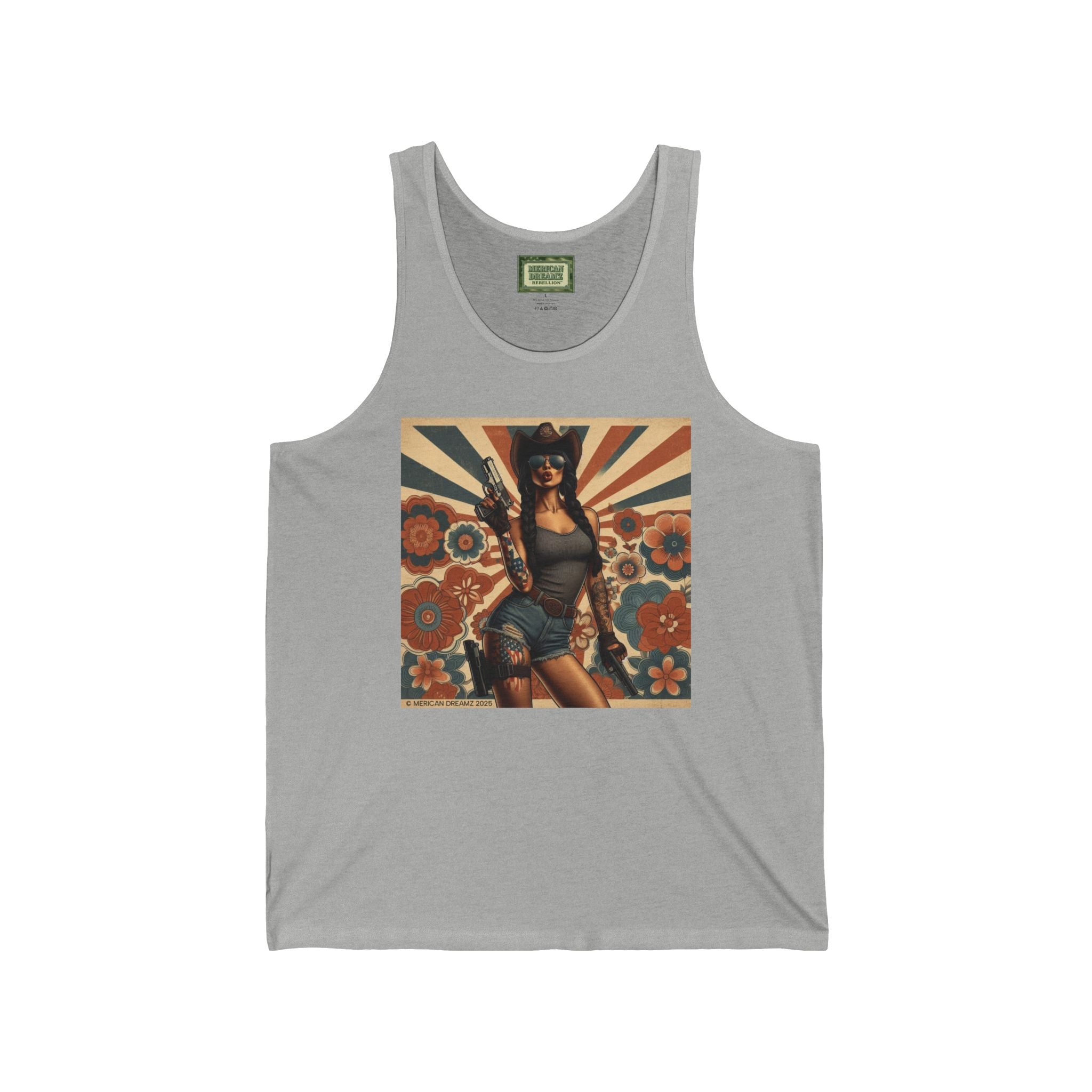 Pin-Up Tank Top — Vintage Americana Gun Flower Girl Graphic
