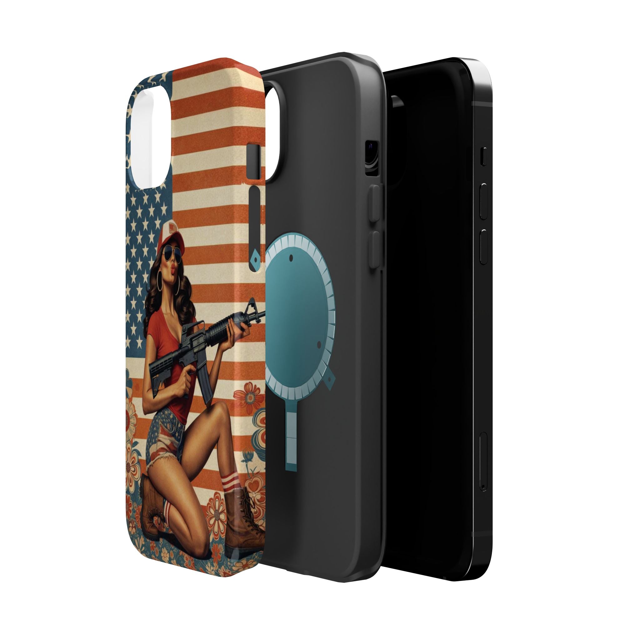 Americana AR-15 Pinup Girl - Magnetic Impact‑Resistant Phone Case  iPhone 13-17 / Samsung S26  MagSafe Compatible